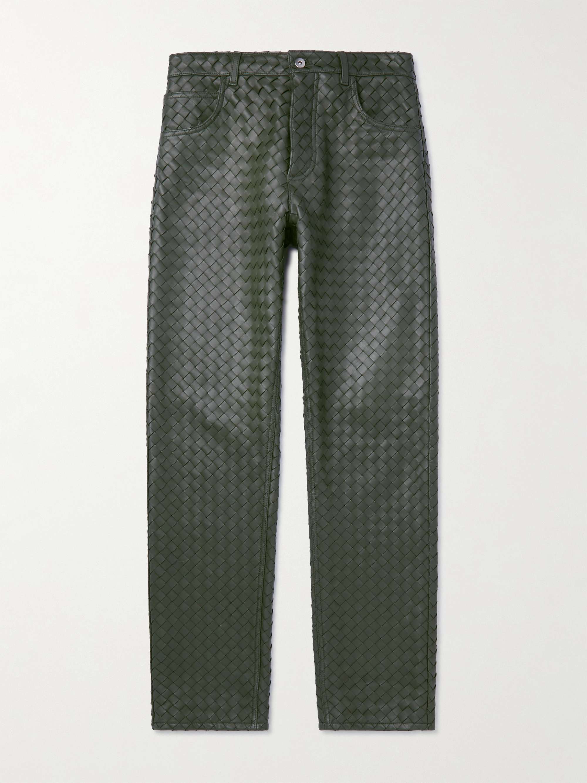 Bottega Veneta Intrecciato Leather Trousers - Men - Green Pants - M