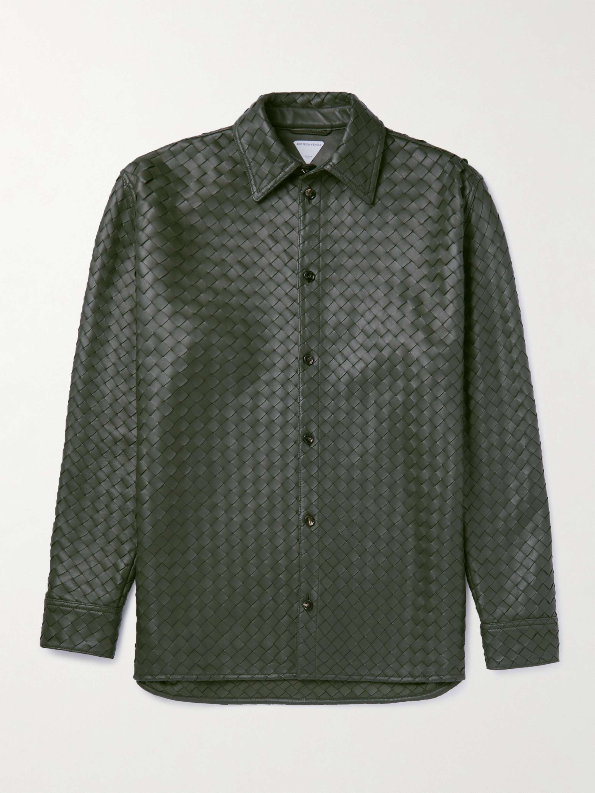 Bottega Veneta - Men - Intrecciato Leather Shirt Green - IT 48