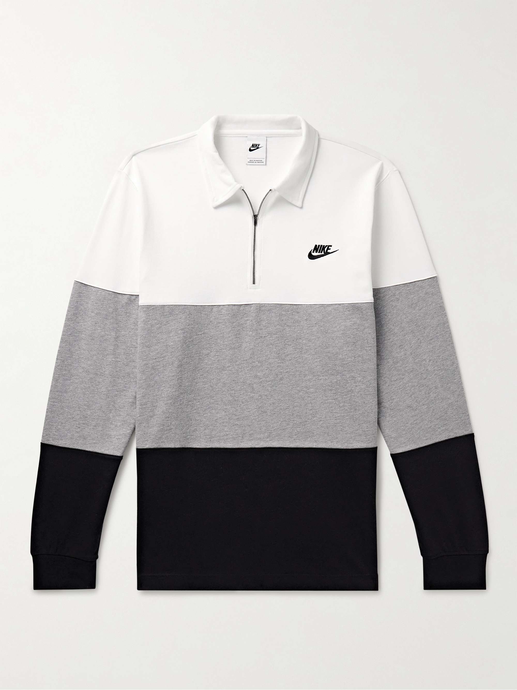 NIKE Club Logo-Embroidered Striped Cotton-Jersey Half-Zip