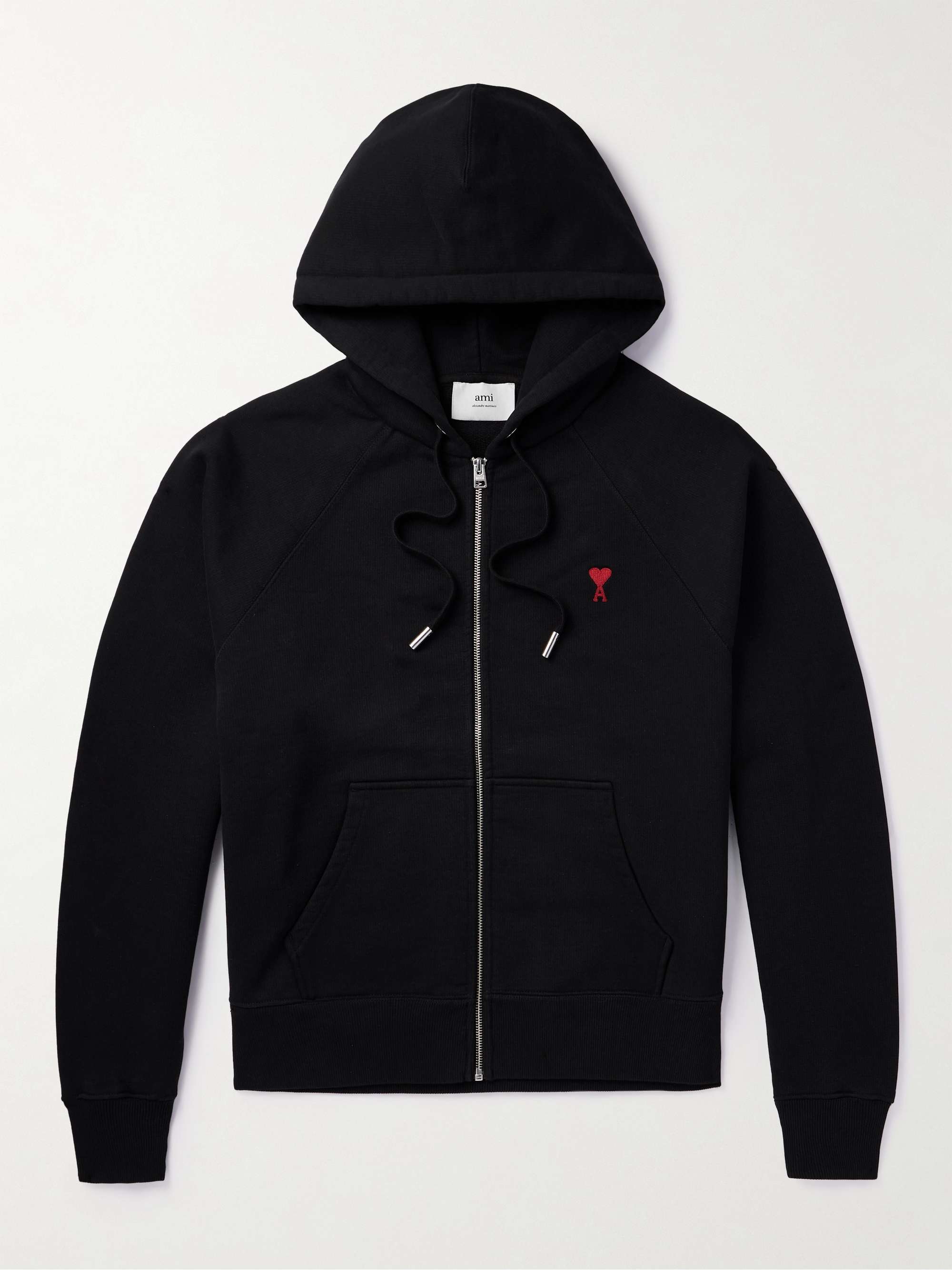 AMI PARIS Logo-Embroidered Stretch-Cotton Jersey Zip-Up Hoodie for Men | MR  PORTER