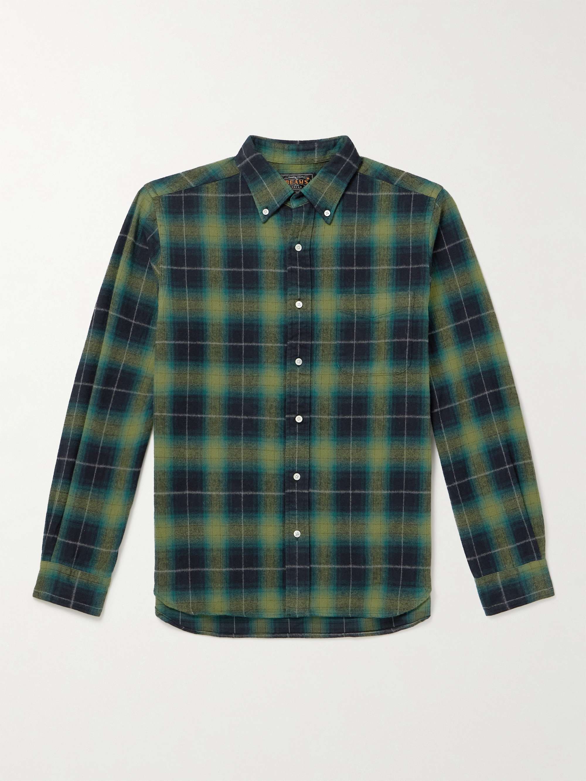 Button-Down Collar Checked Brushed Cotton-Flannel Shirt