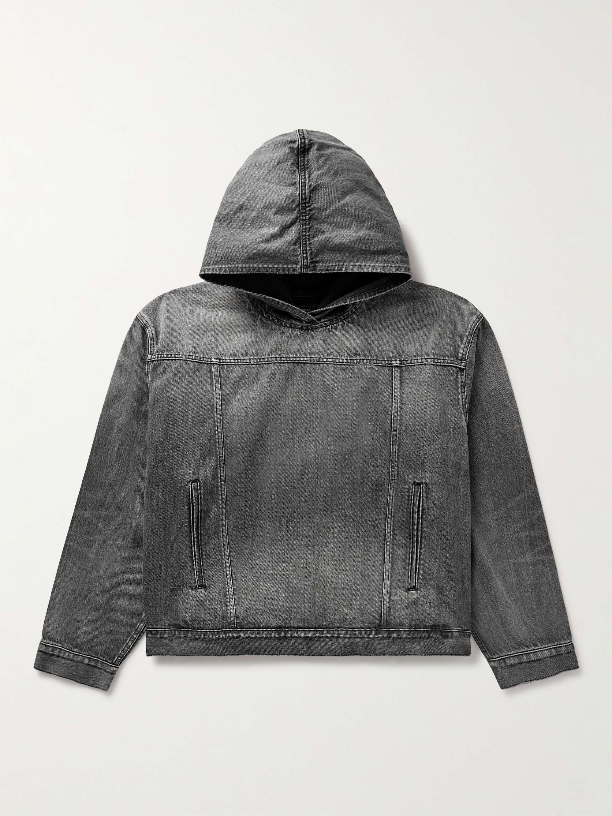 Balenciaga Men's Distressed Denim Hooded Jacket