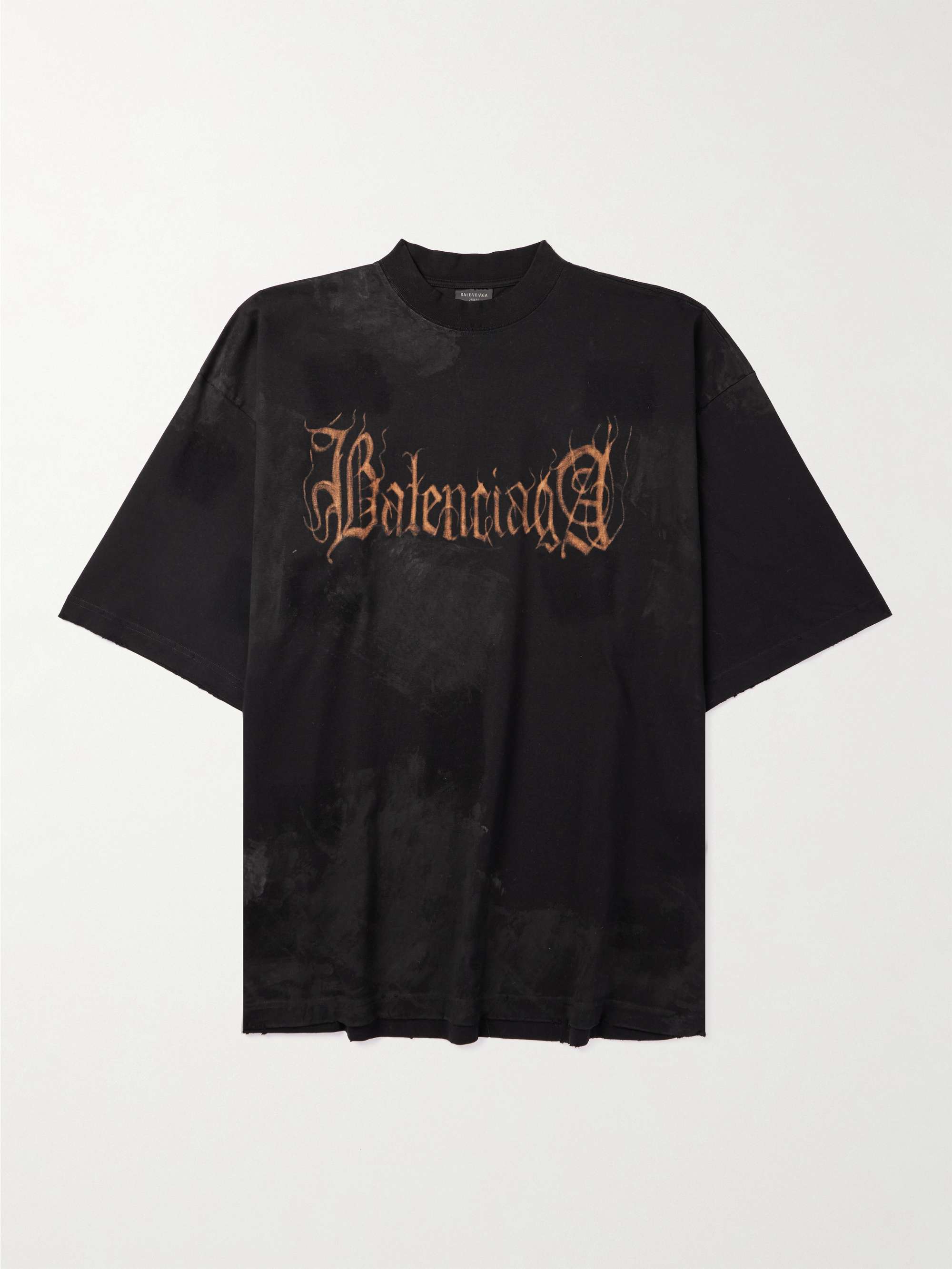 BALENCIAGA Oversized Logo-Print Bleached Cotton-Jersey T-Shirt for Men | PORTER