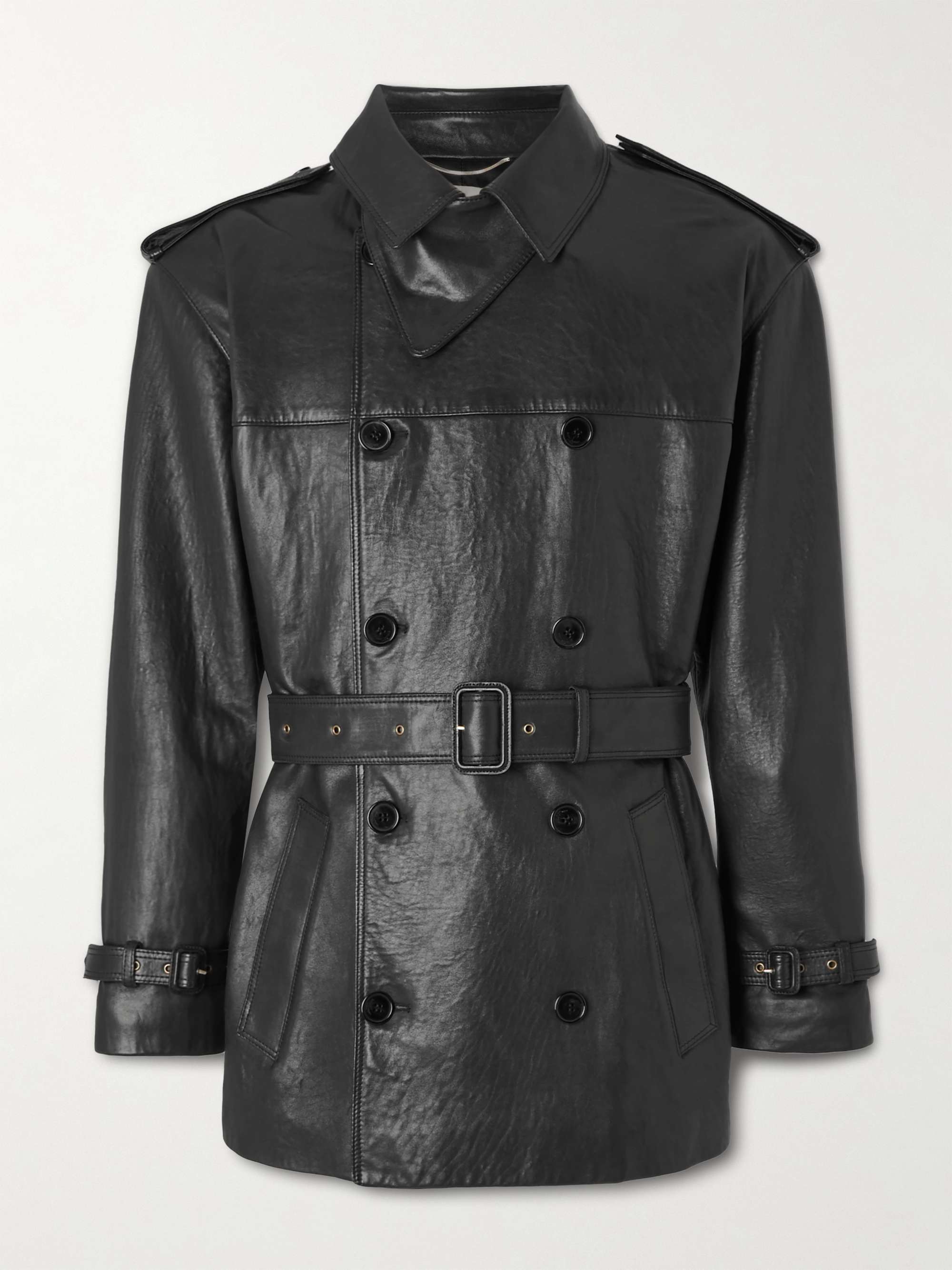 Double-Breasted Leather Trench Coat