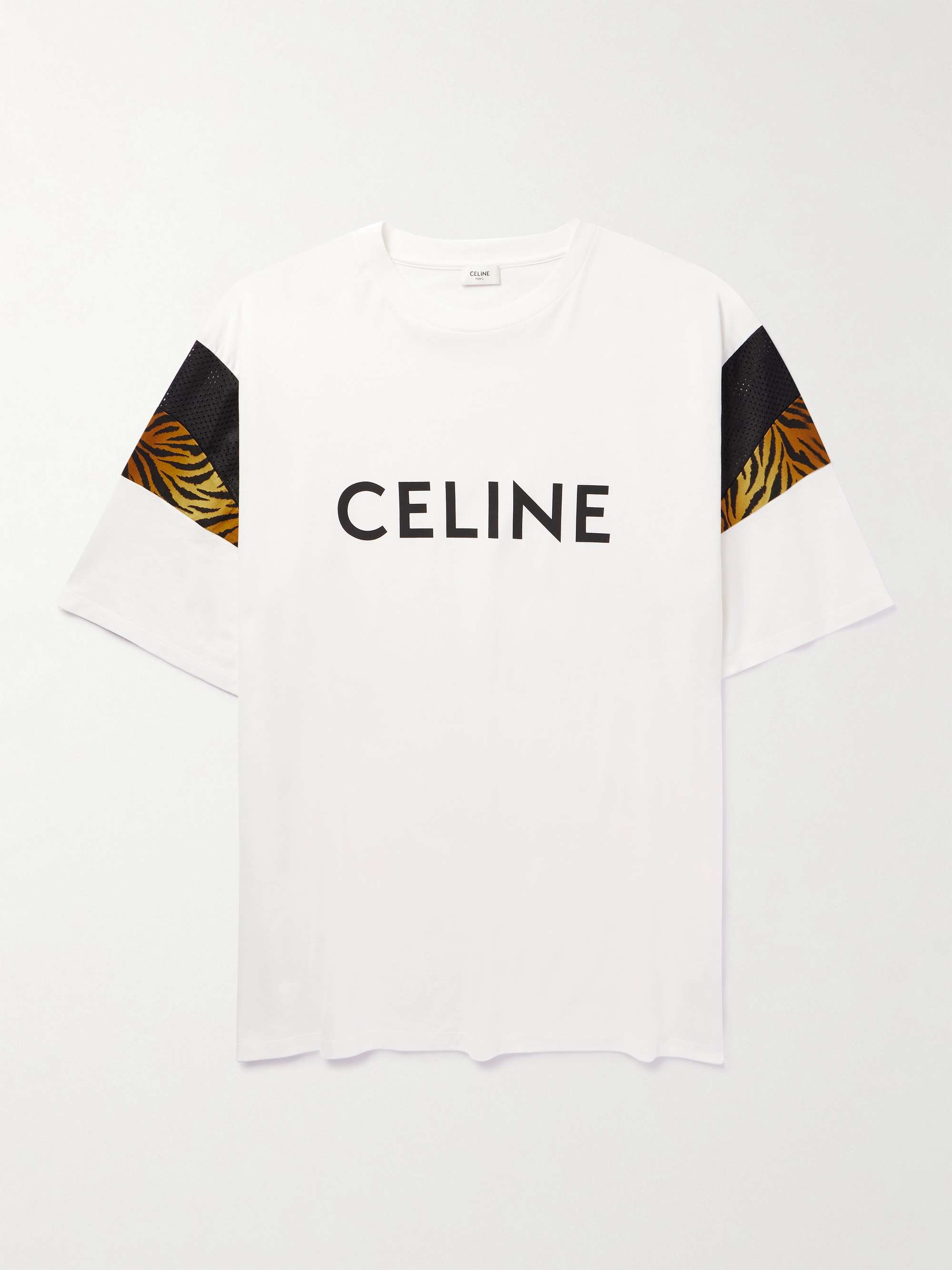 CELINE HOMME Logo-Print Mesh-Trimmed Cotton-Jersey T-Shirt for Men