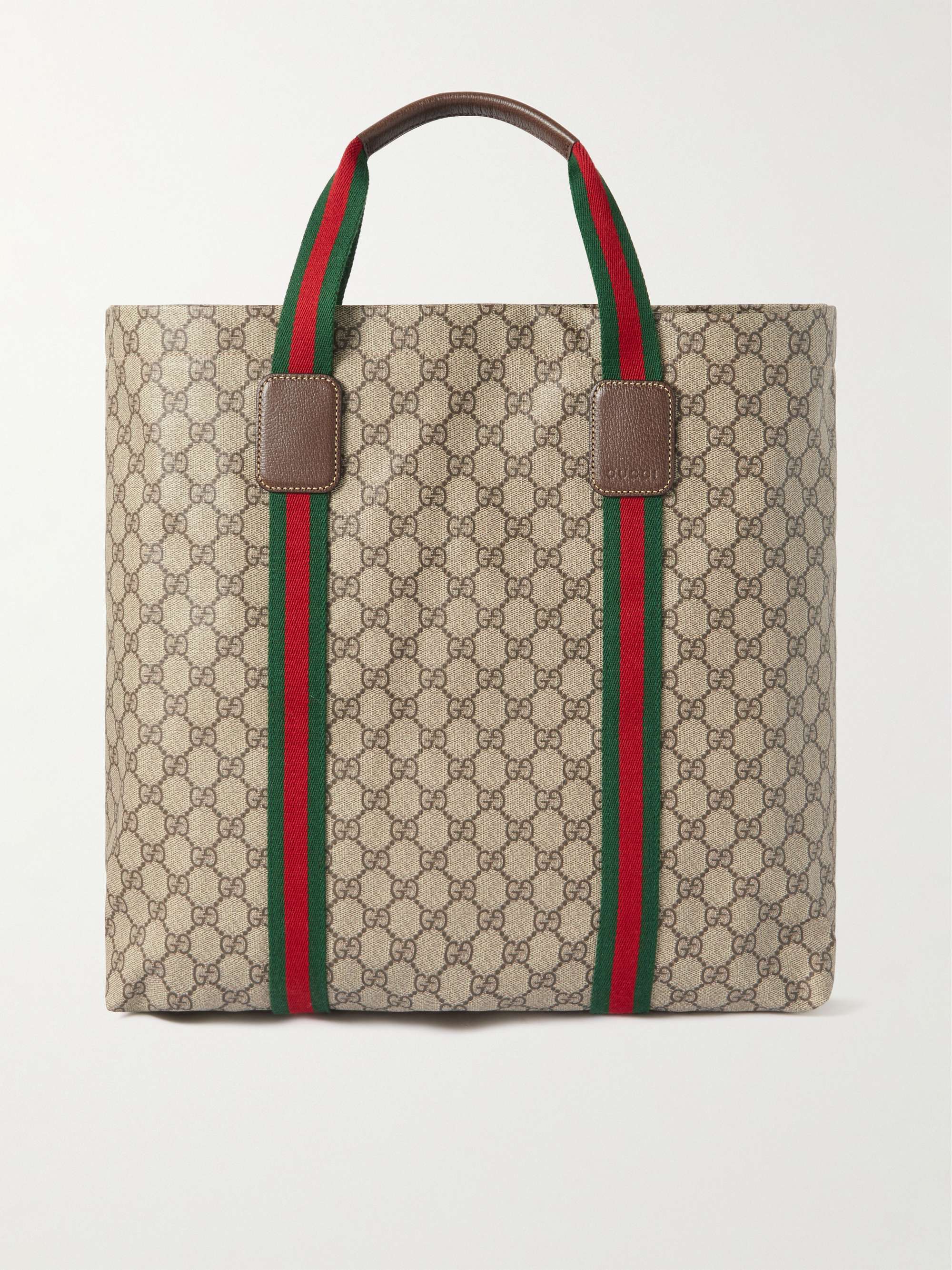 GUCCI GG Supreme Leather-Trimmed Monogrammed Coated-Canvas Tote