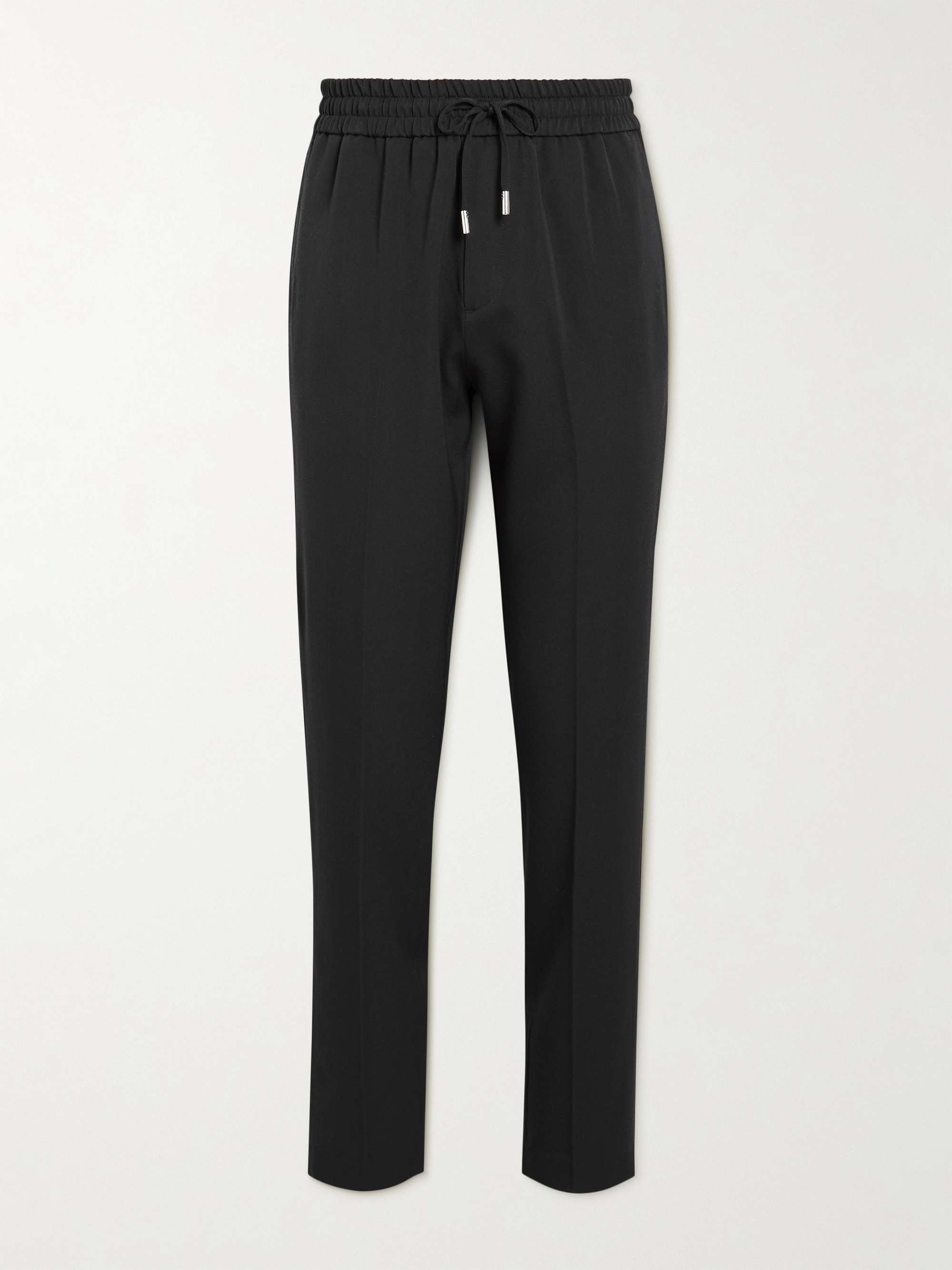 Straight-Leg Piped Virgin-Wool Drawstring Trousers