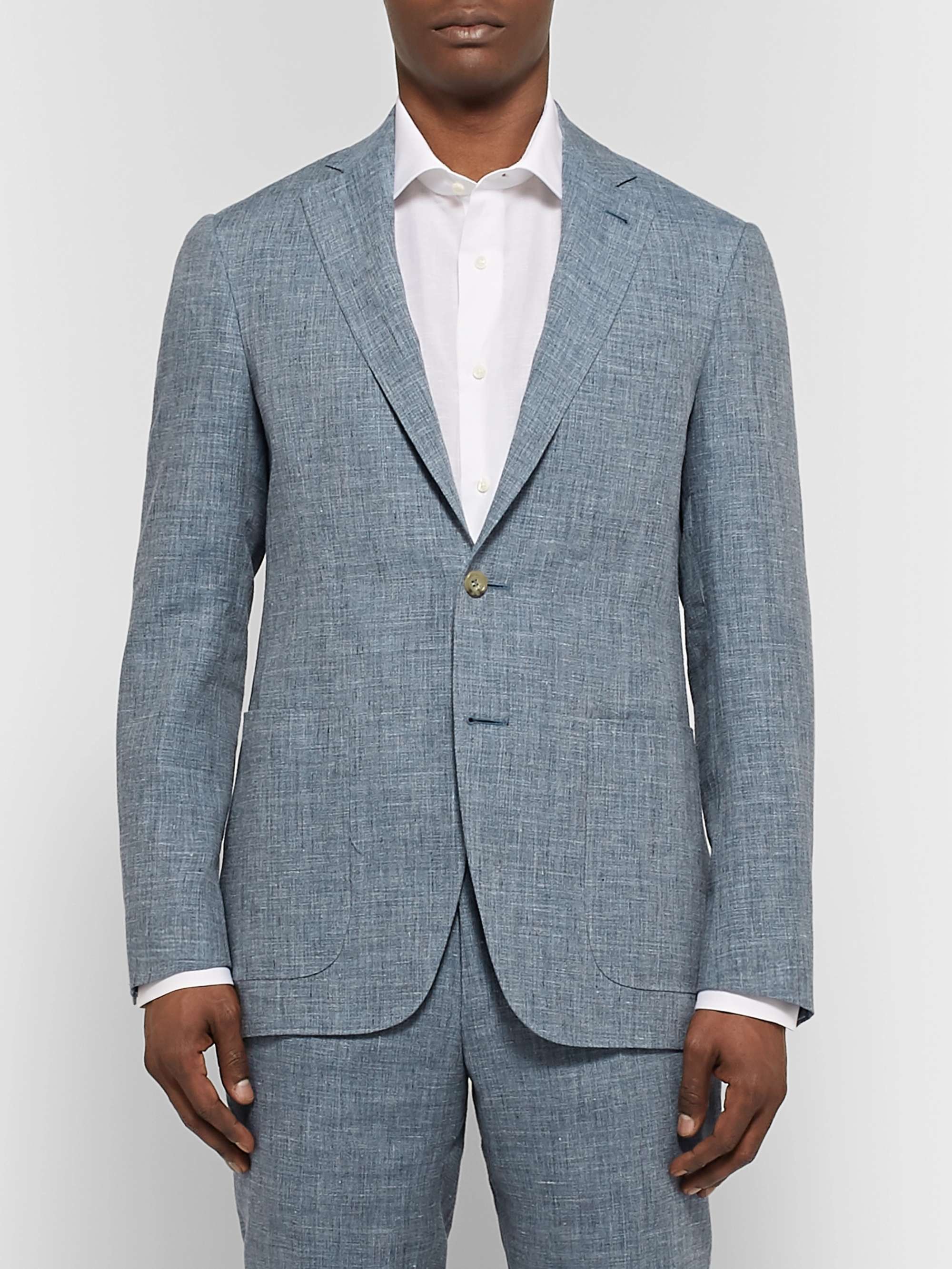 CANALI Dusty-Blue Kei Slim-Fit Mélange Linen and Silk-Blend Suit Jacket
