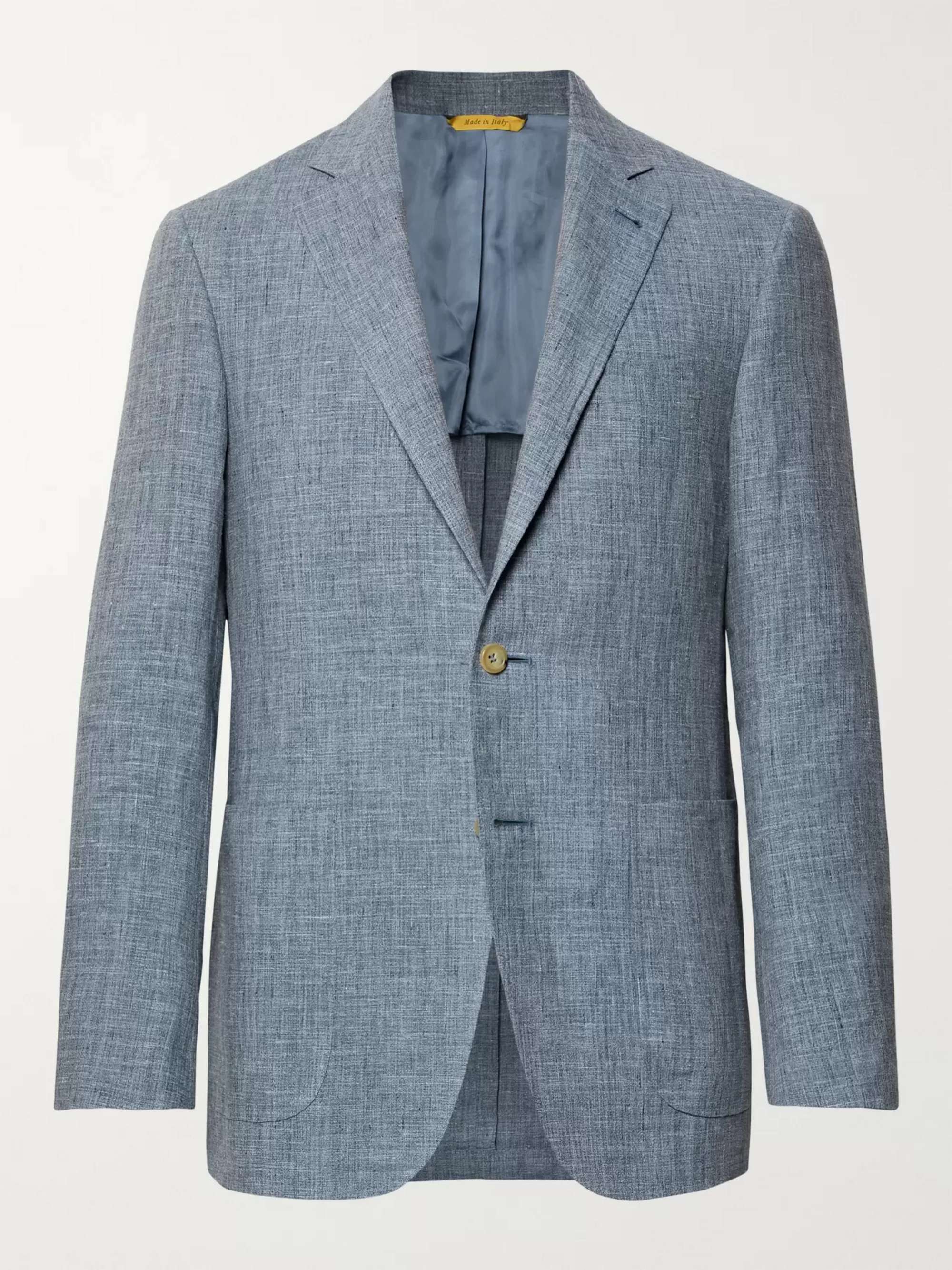 CANALI Dusty-Blue Kei Slim-Fit Mélange Linen and Silk-Blend Suit Jacket