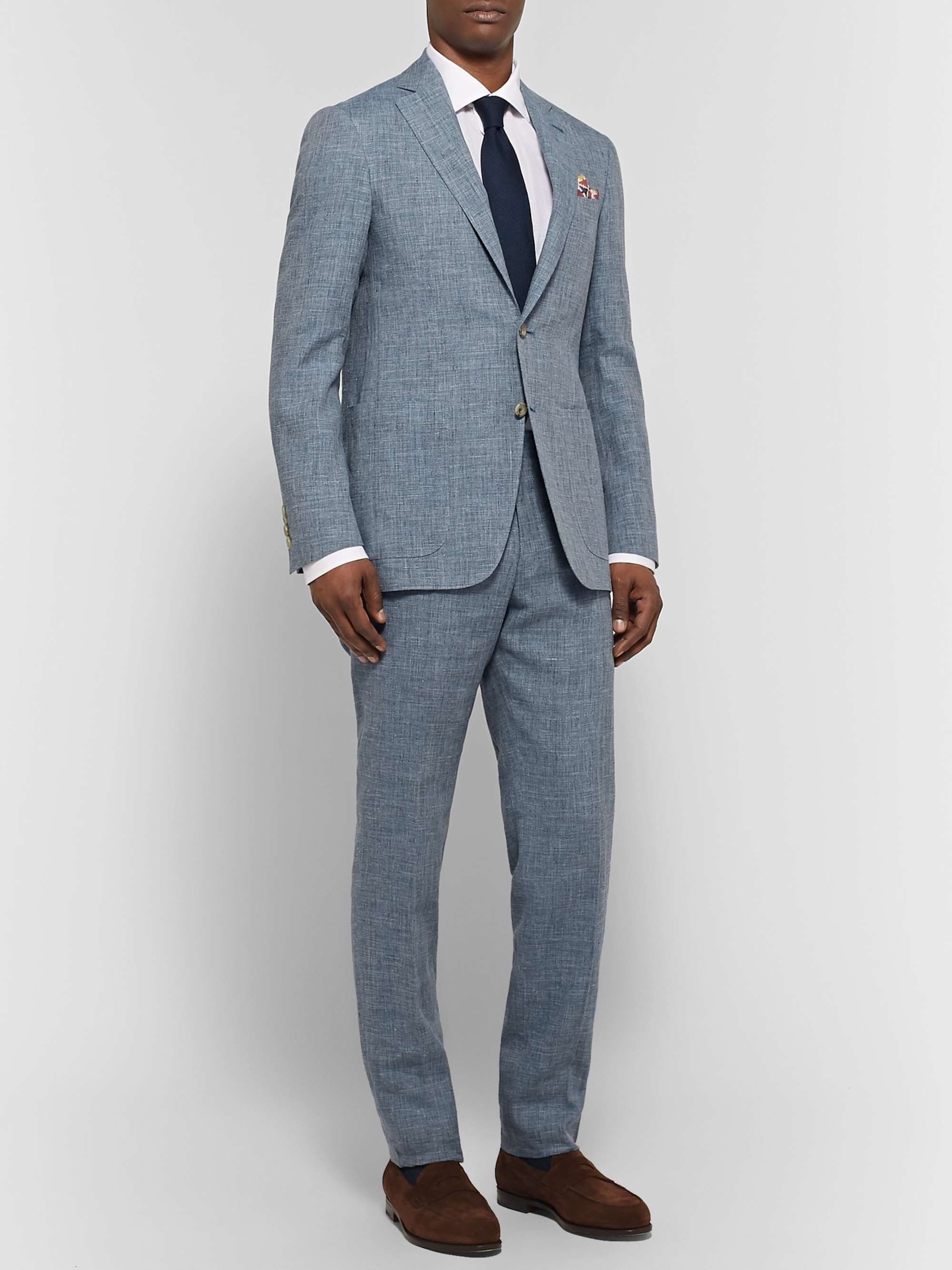 CANALI Dusty-Blue Kei Slim-Fit Mélange Linen and Silk-Blend Suit Jacket