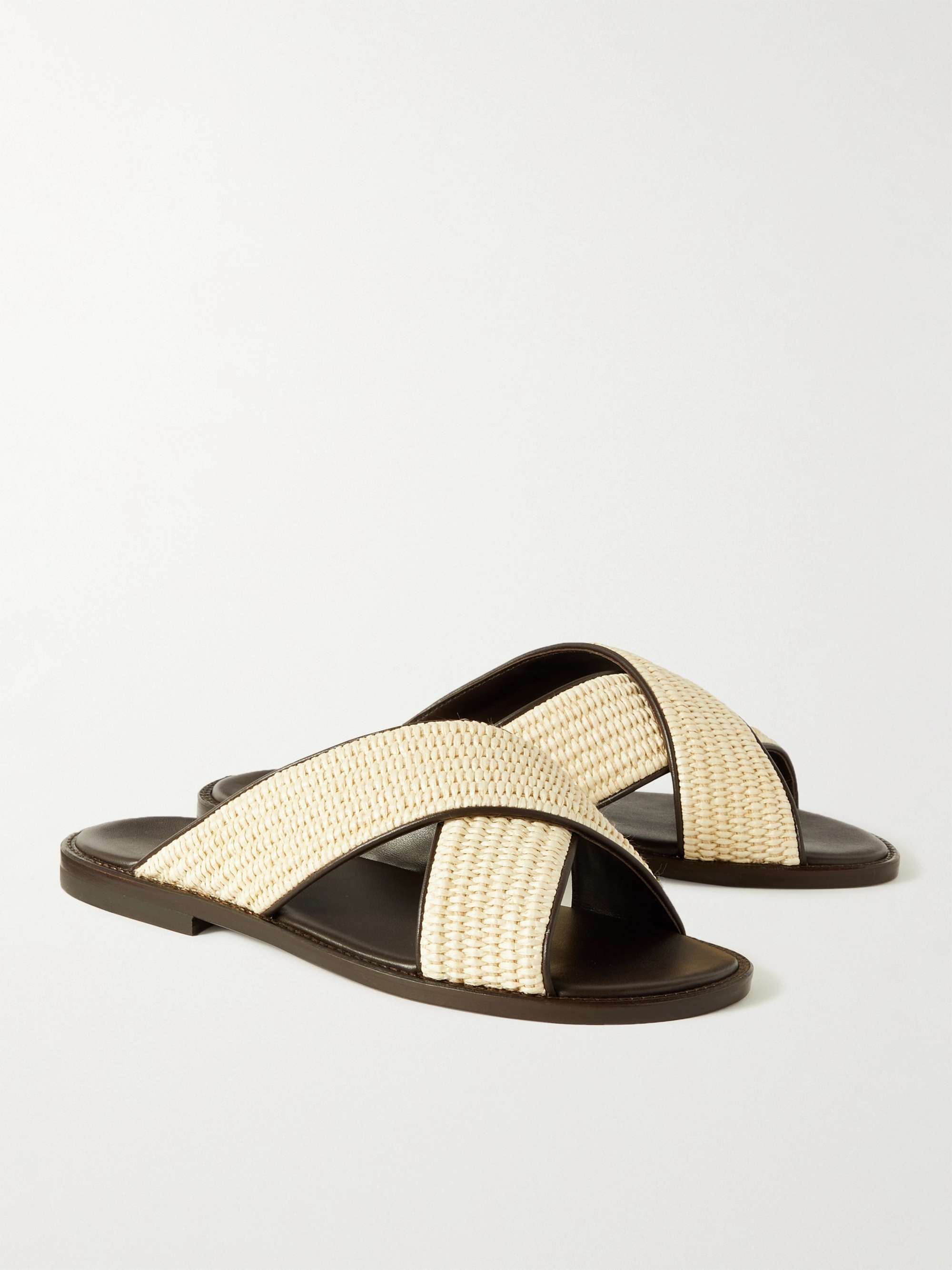 MANOLO BLAHNIK Otawi Woven Raffia and Leather Sandals