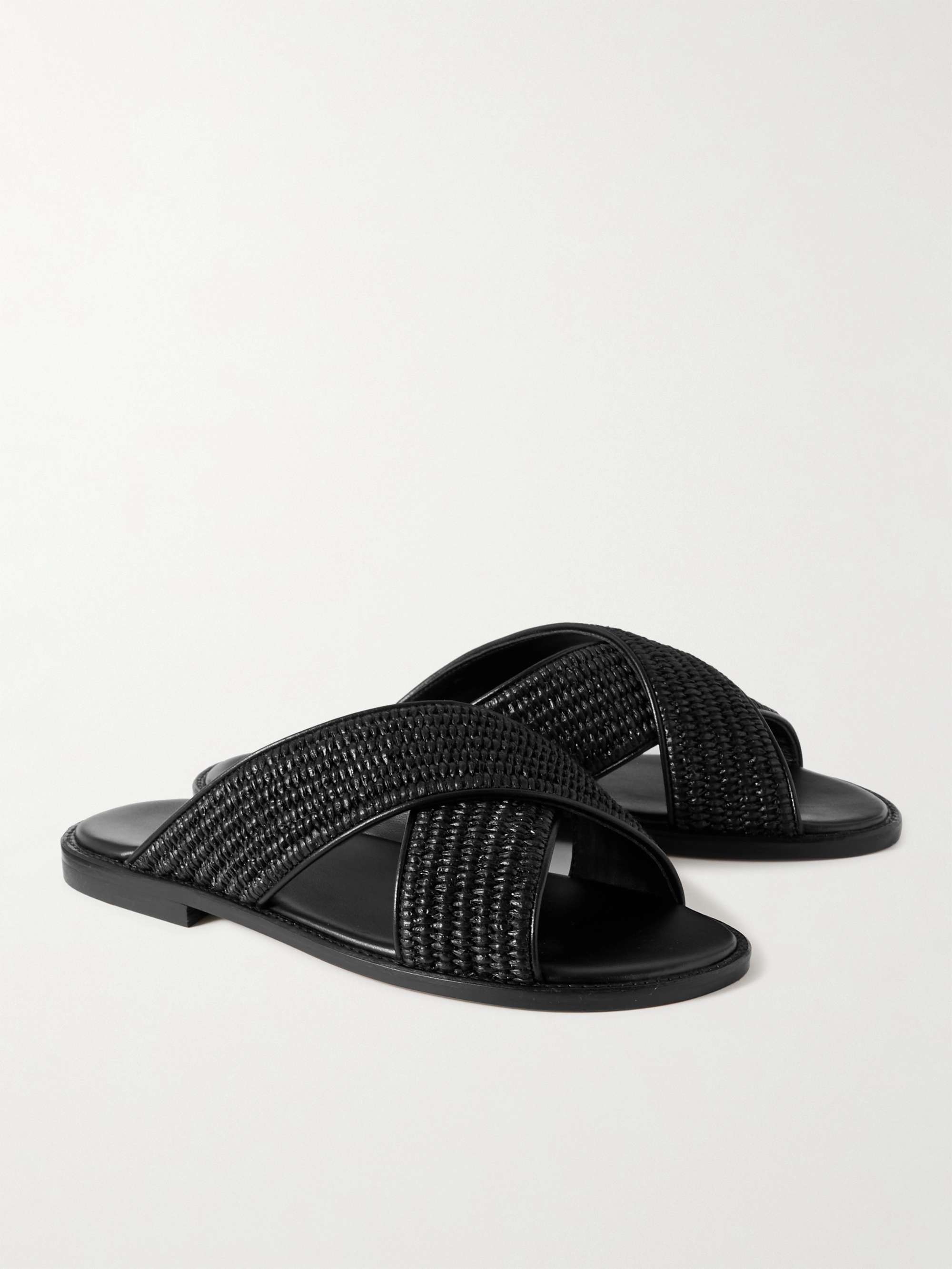 MANOLO BLAHNIK Otawi Woven Raffia and Leather Sandals