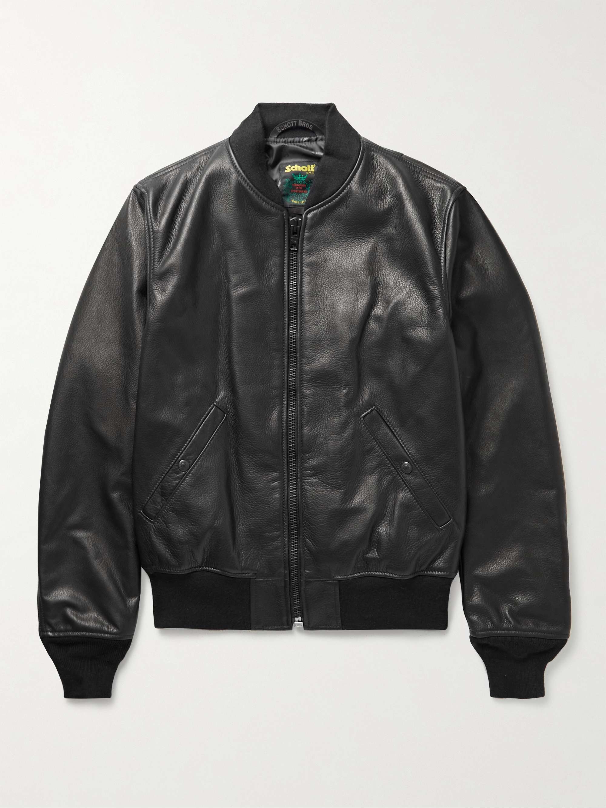 SCHOTT MA-1 Pebble-Grain Leather Bomber Jacket | MR PORTER