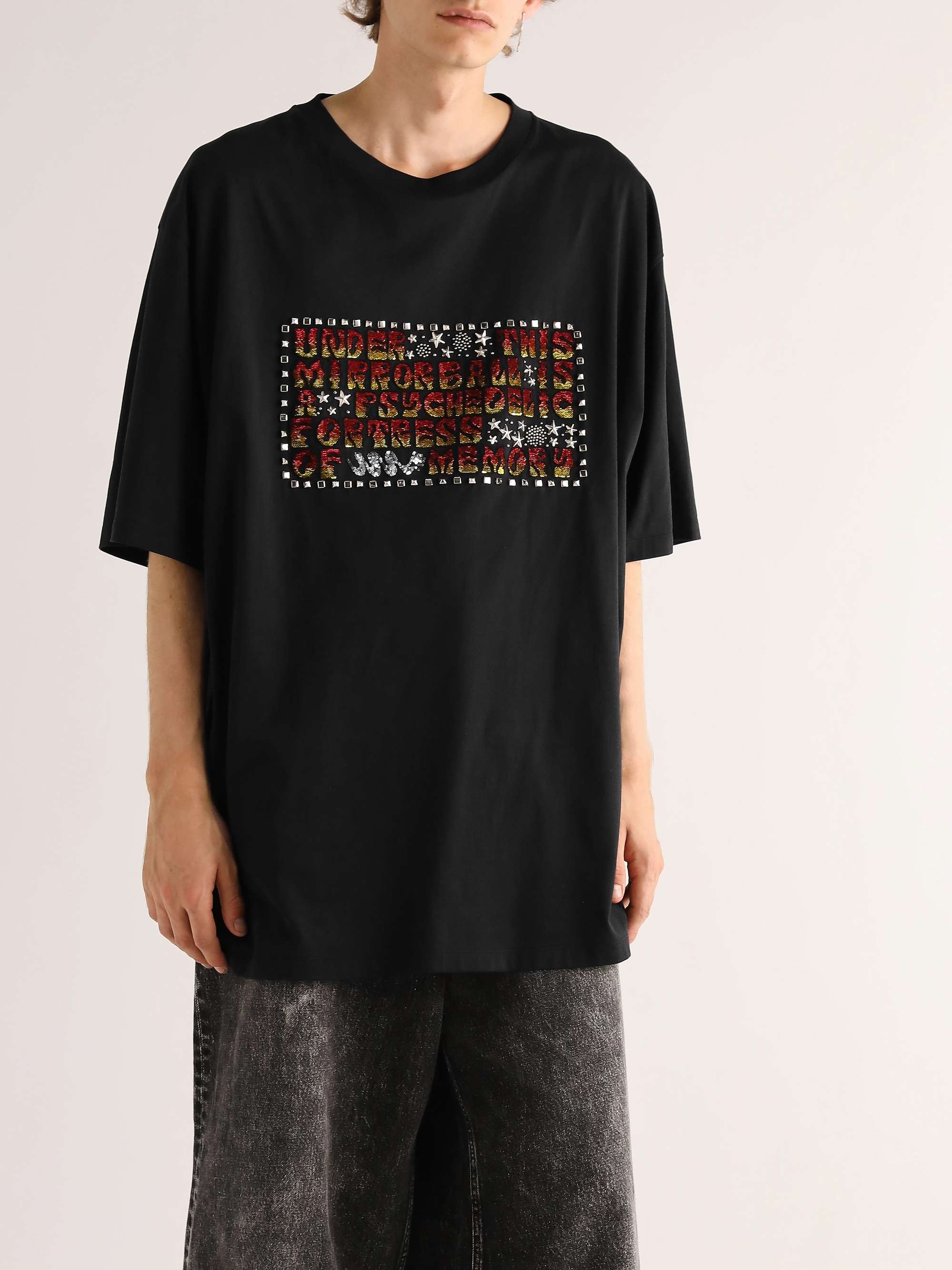 CELINE Embellished Embroidered Cotton-Jersey T-Shirt