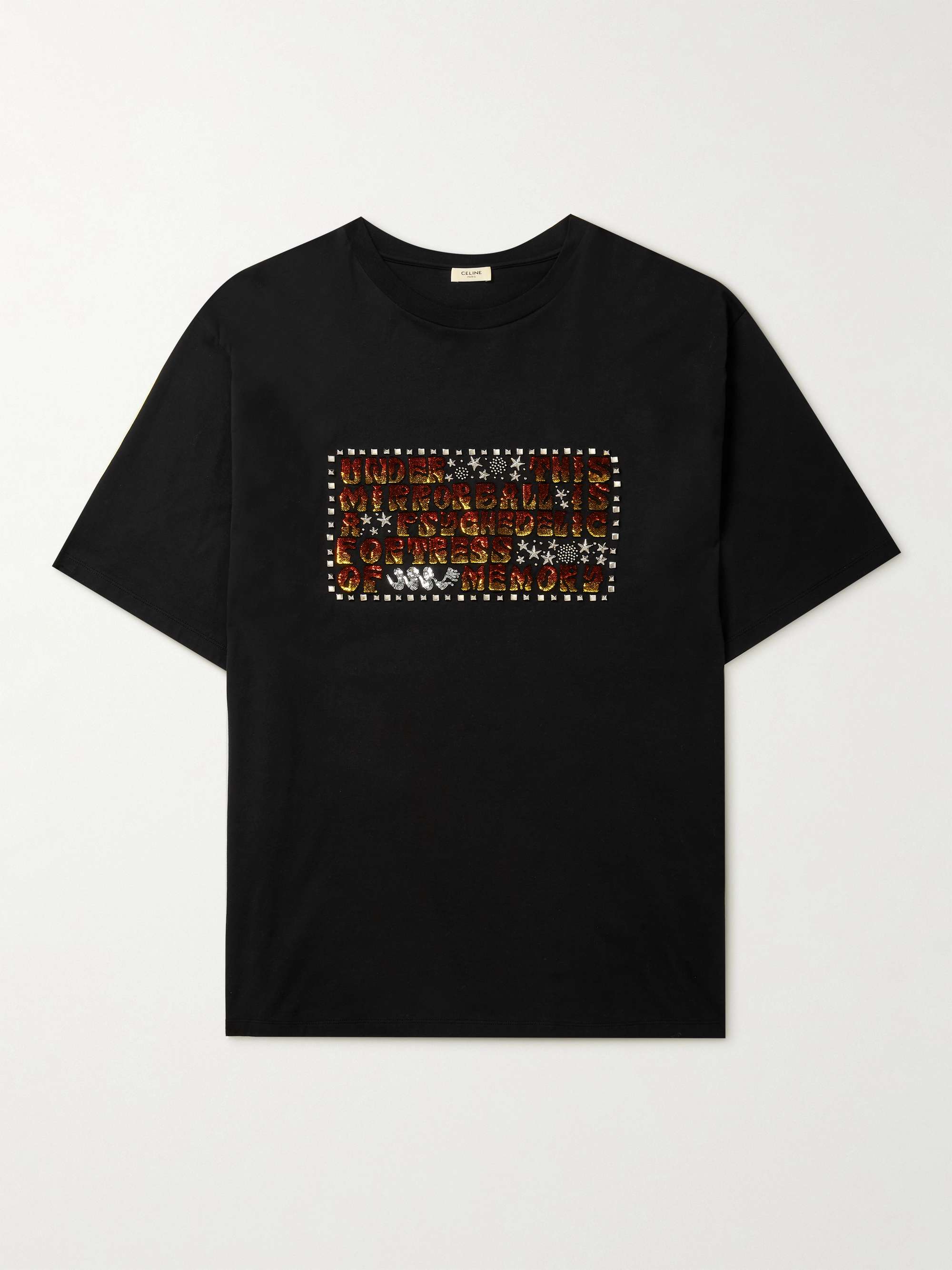 CELINE Embellished Embroidered Cotton-Jersey T-Shirt