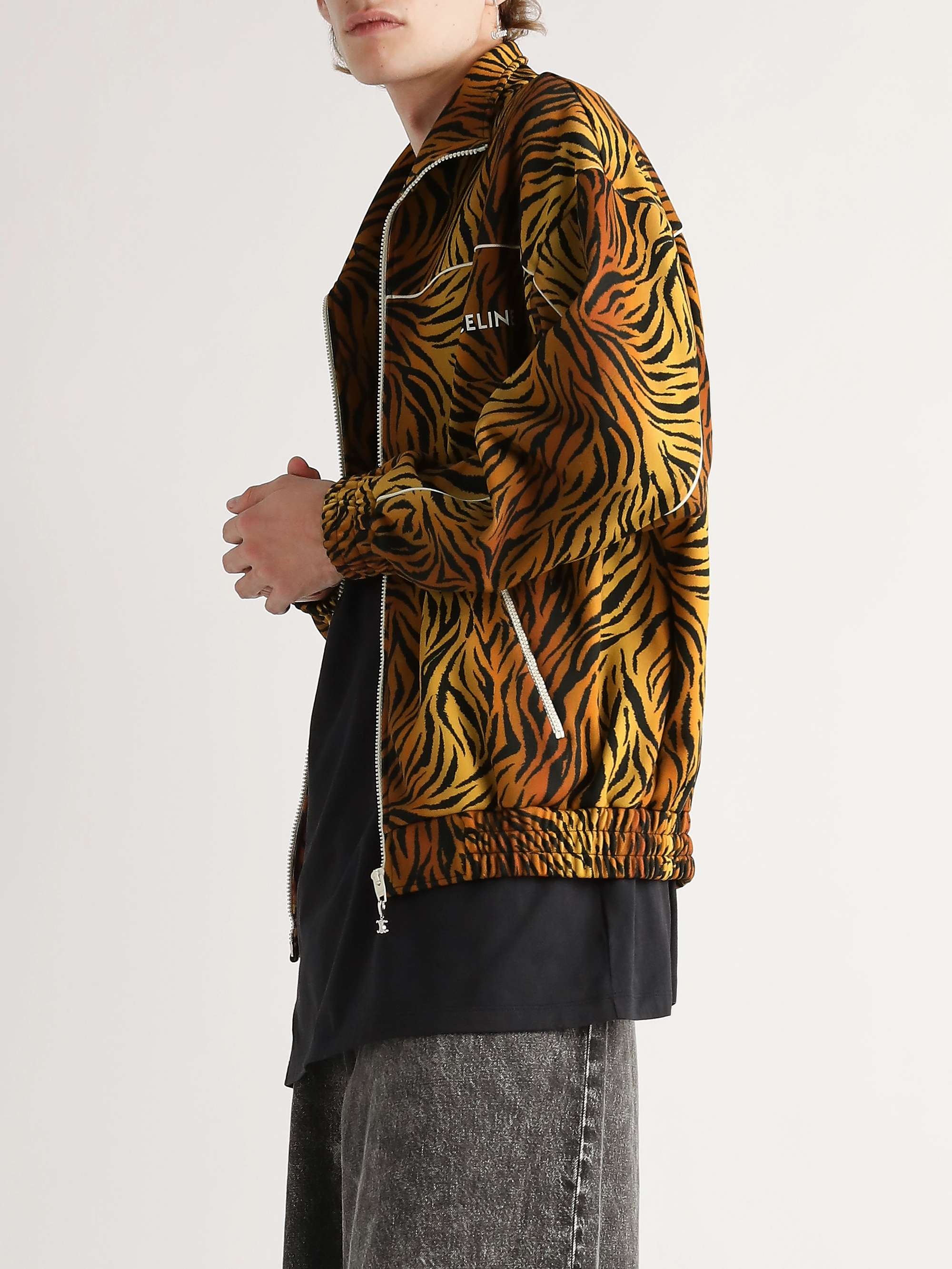 CELINE Tiger-Print Jersey Track Jacket