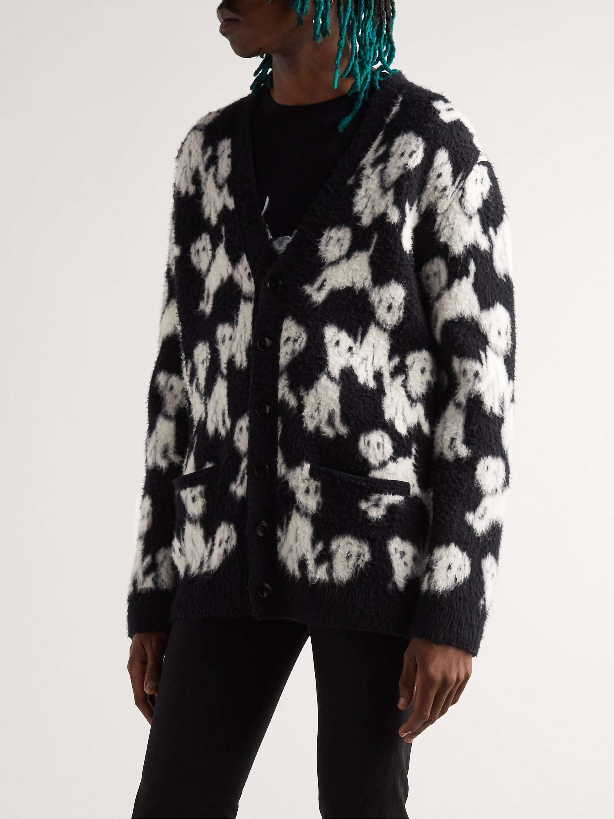 CELINE Brushed Cotton-Blend Jacquard Cardigan
