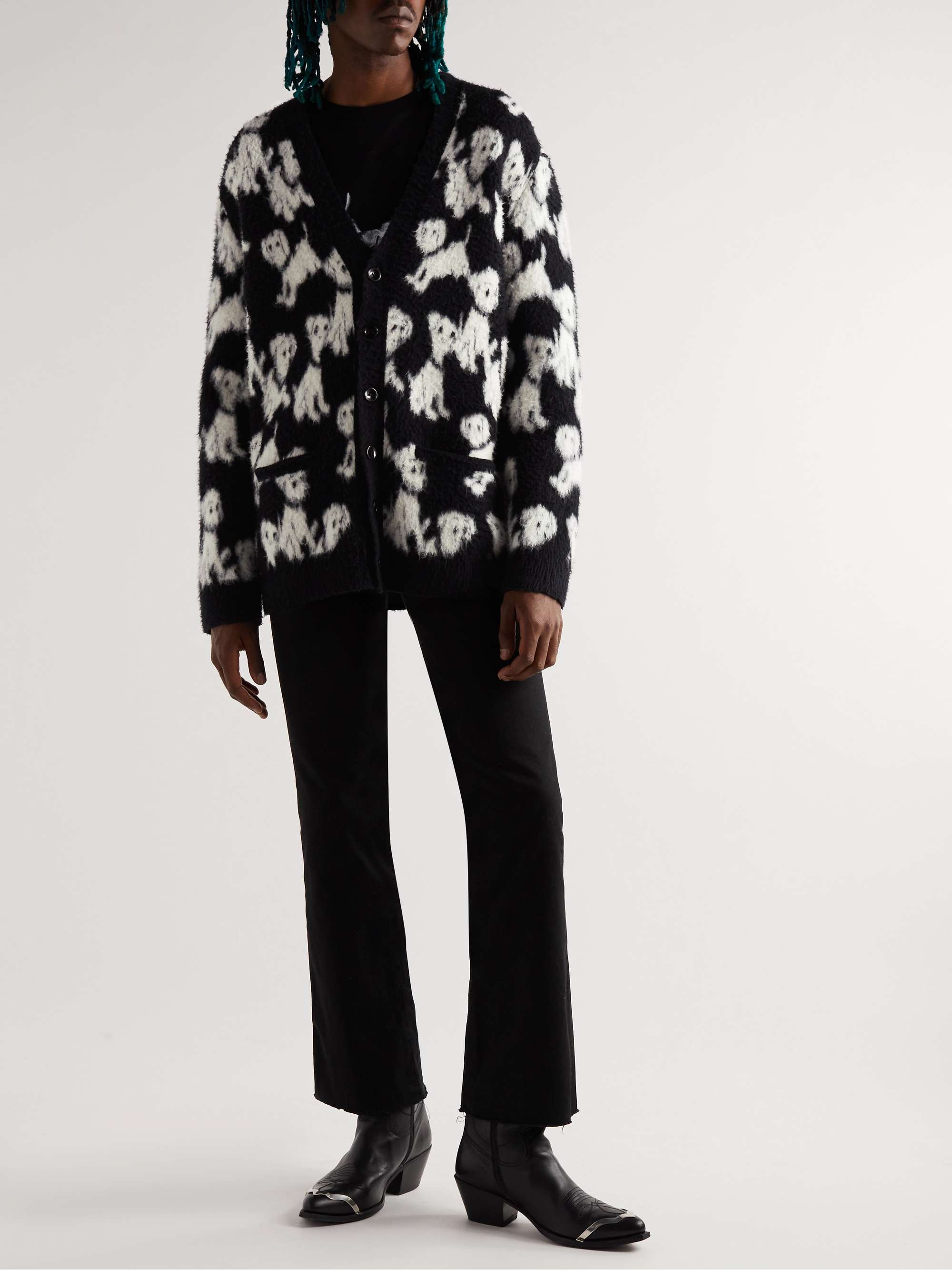 CELINE Brushed Cotton-Blend Jacquard Cardigan