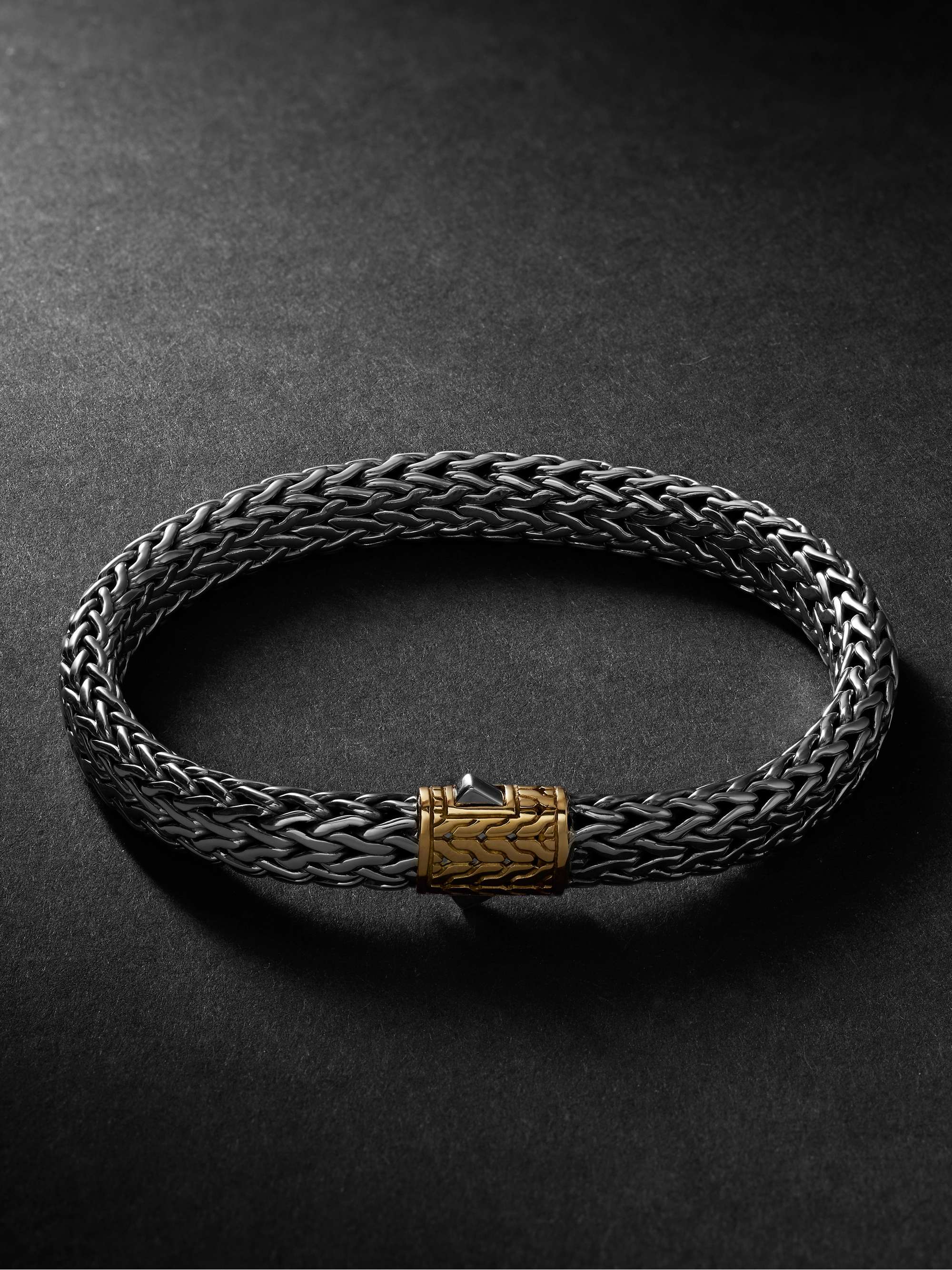 John Hardy Double Strand Leather Mens Bracelet with Silver Asli Link