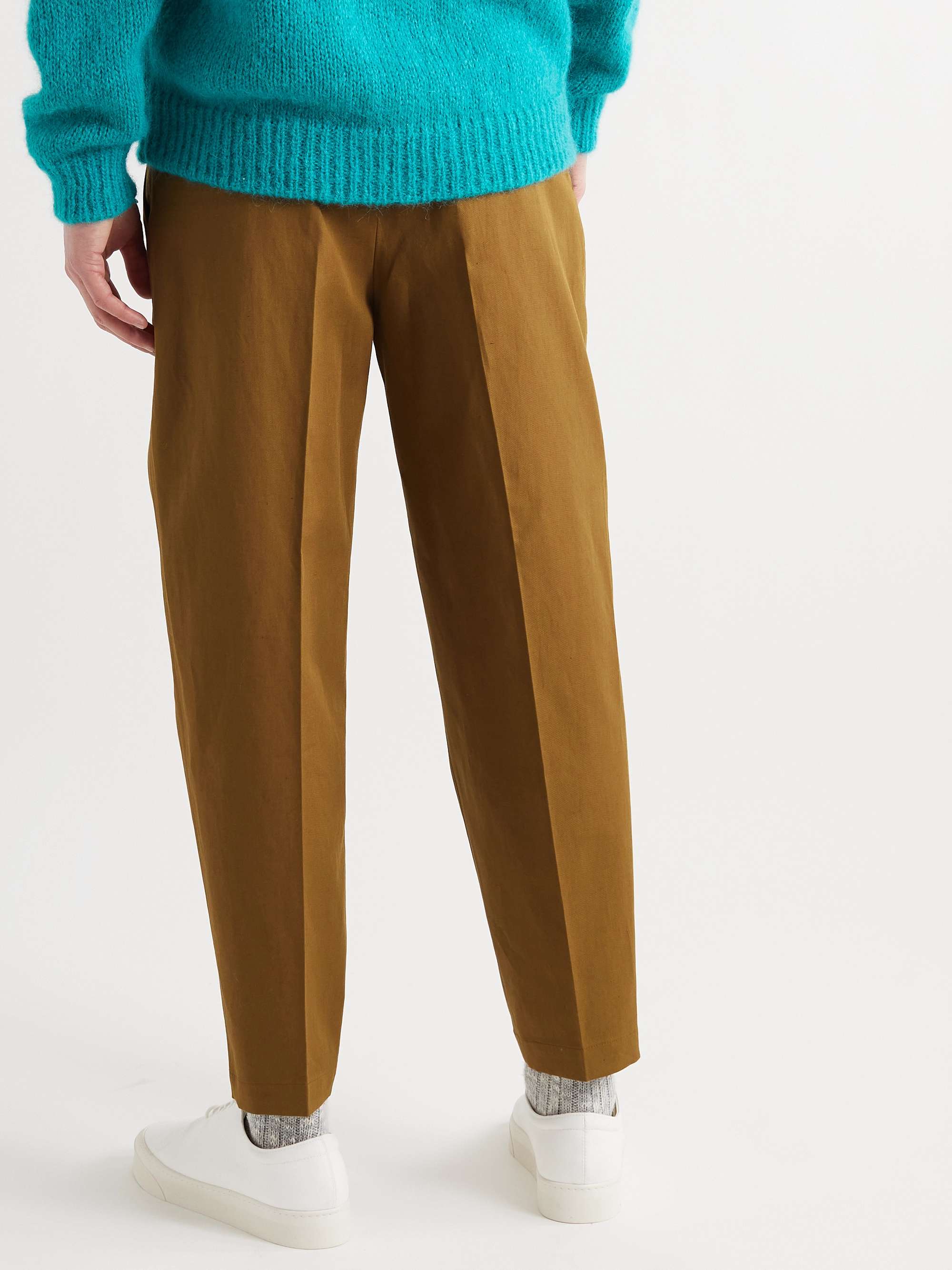 TOD'S Tapered Pleated Cotton and Linen-Blend Twill Trousers