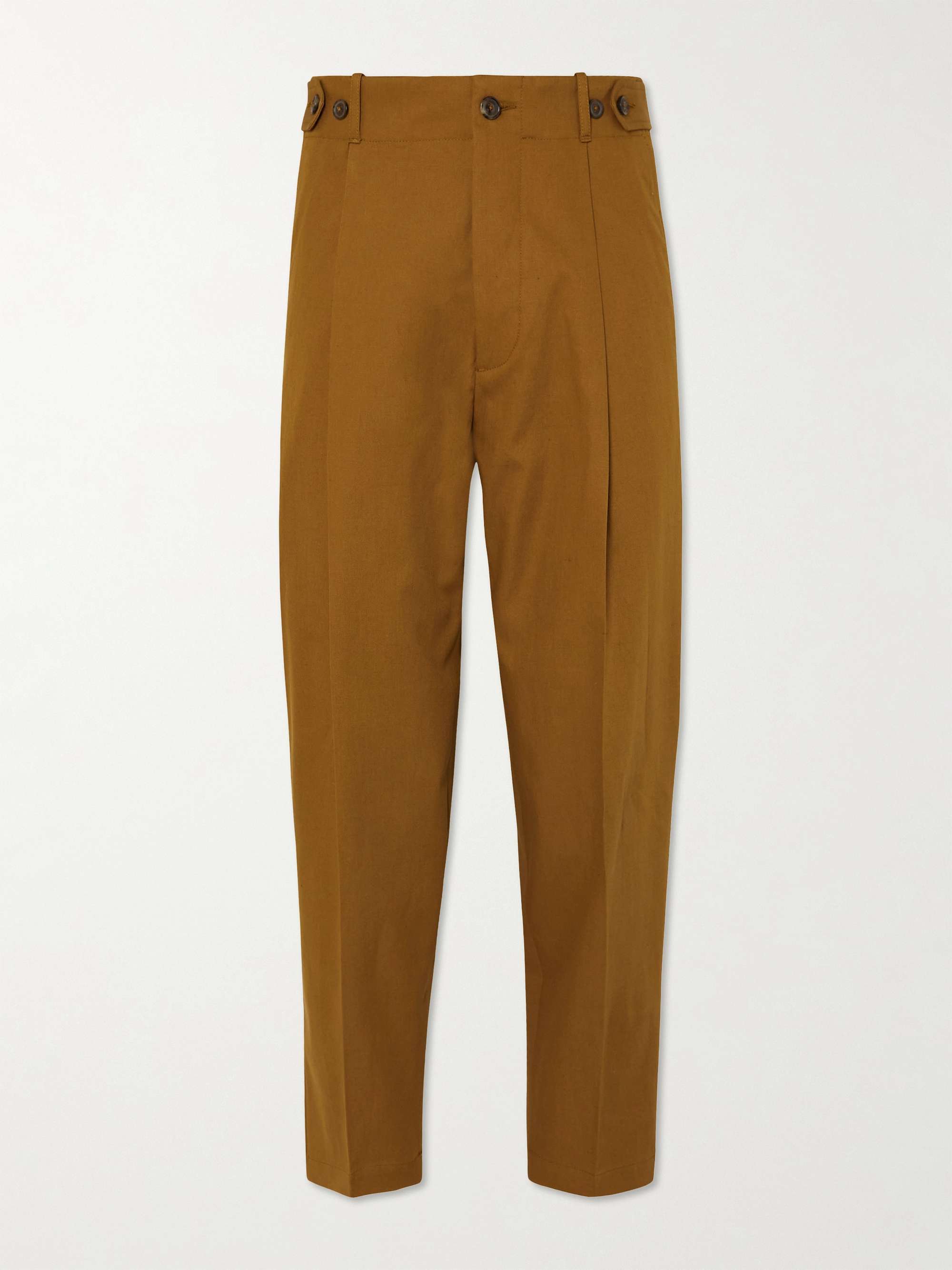 TOD'S Tapered Pleated Cotton and Linen-Blend Twill Trousers