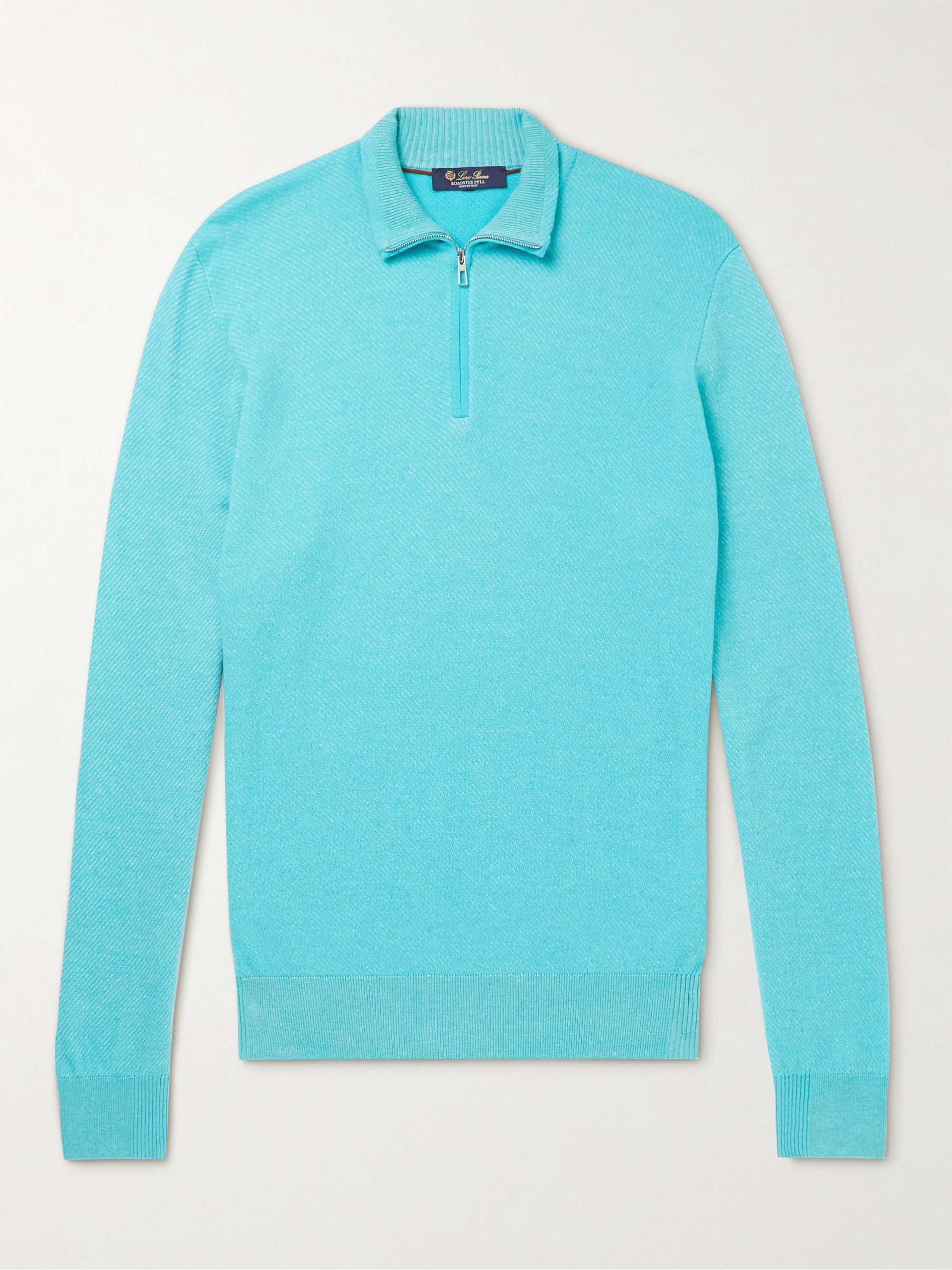 LORO PIANA Roadster Striped Cashmere Half-Zip Sweater