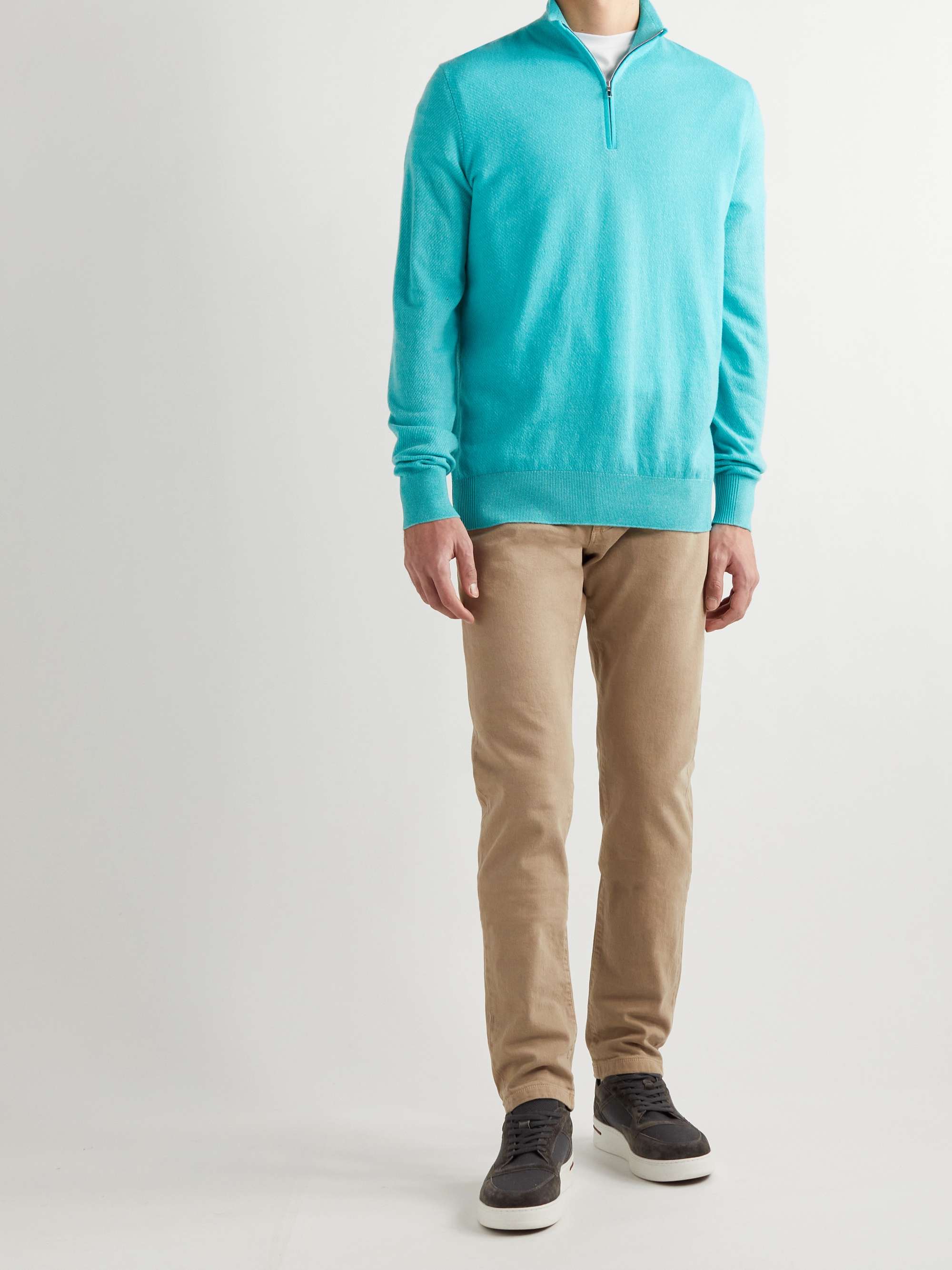 LORO PIANA Roadster Striped Cashmere Half-Zip Sweater