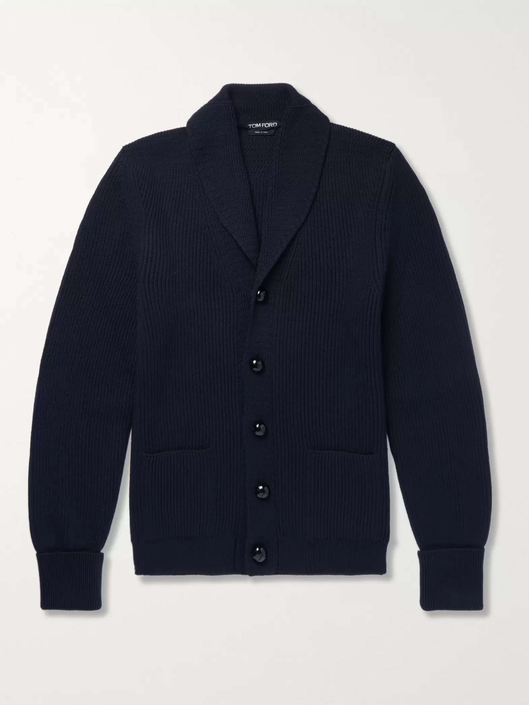 Shawl-Collar Ribbed Wool Cardigan