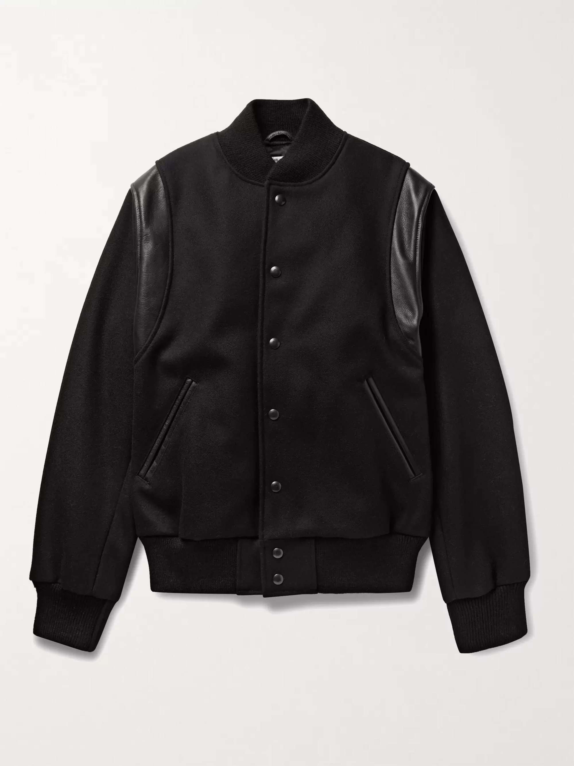 Leather Panelled Varsity Jacket - Black