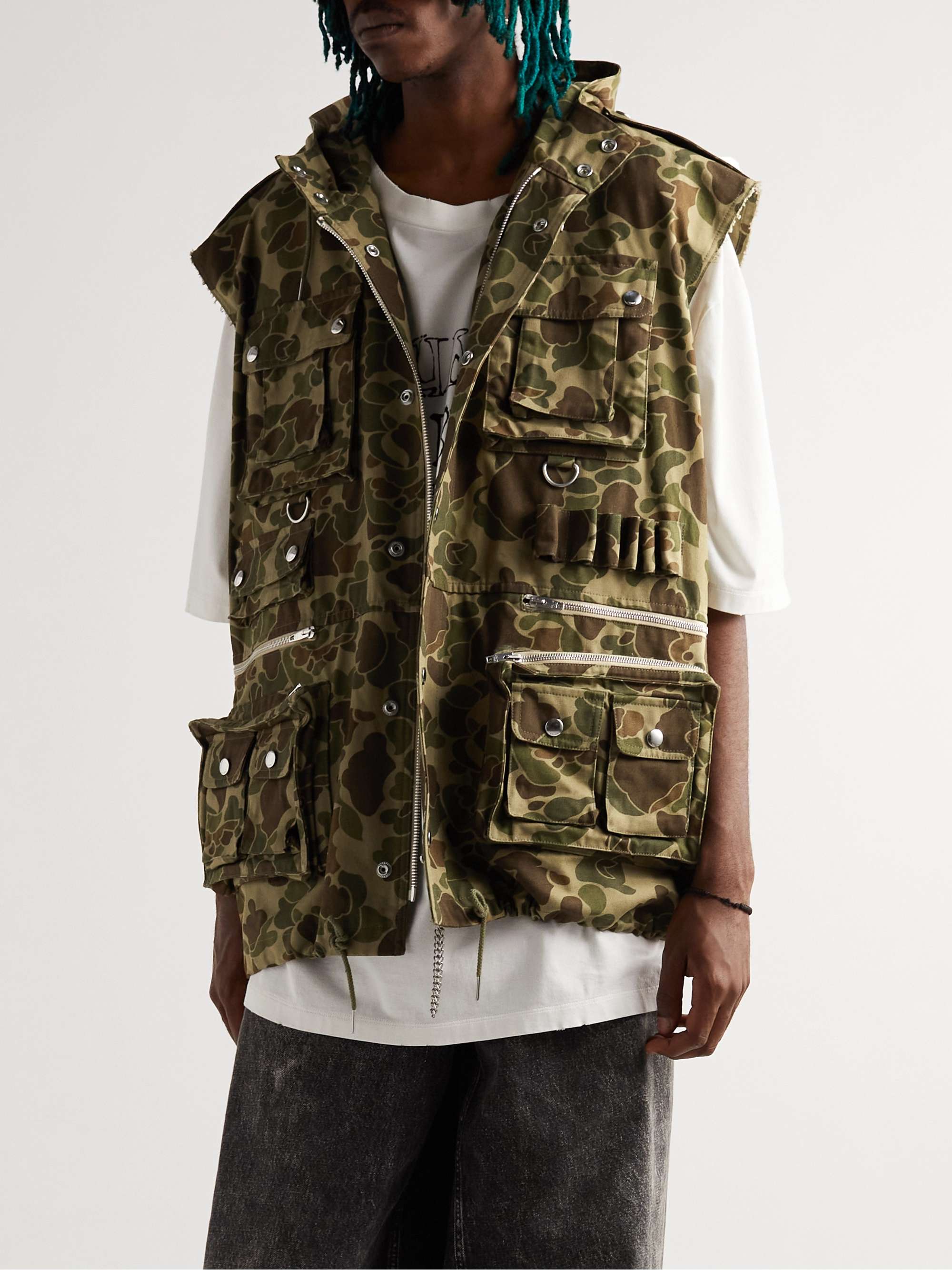 CELINE Camouflage-Print Cotton Hooded Gilet