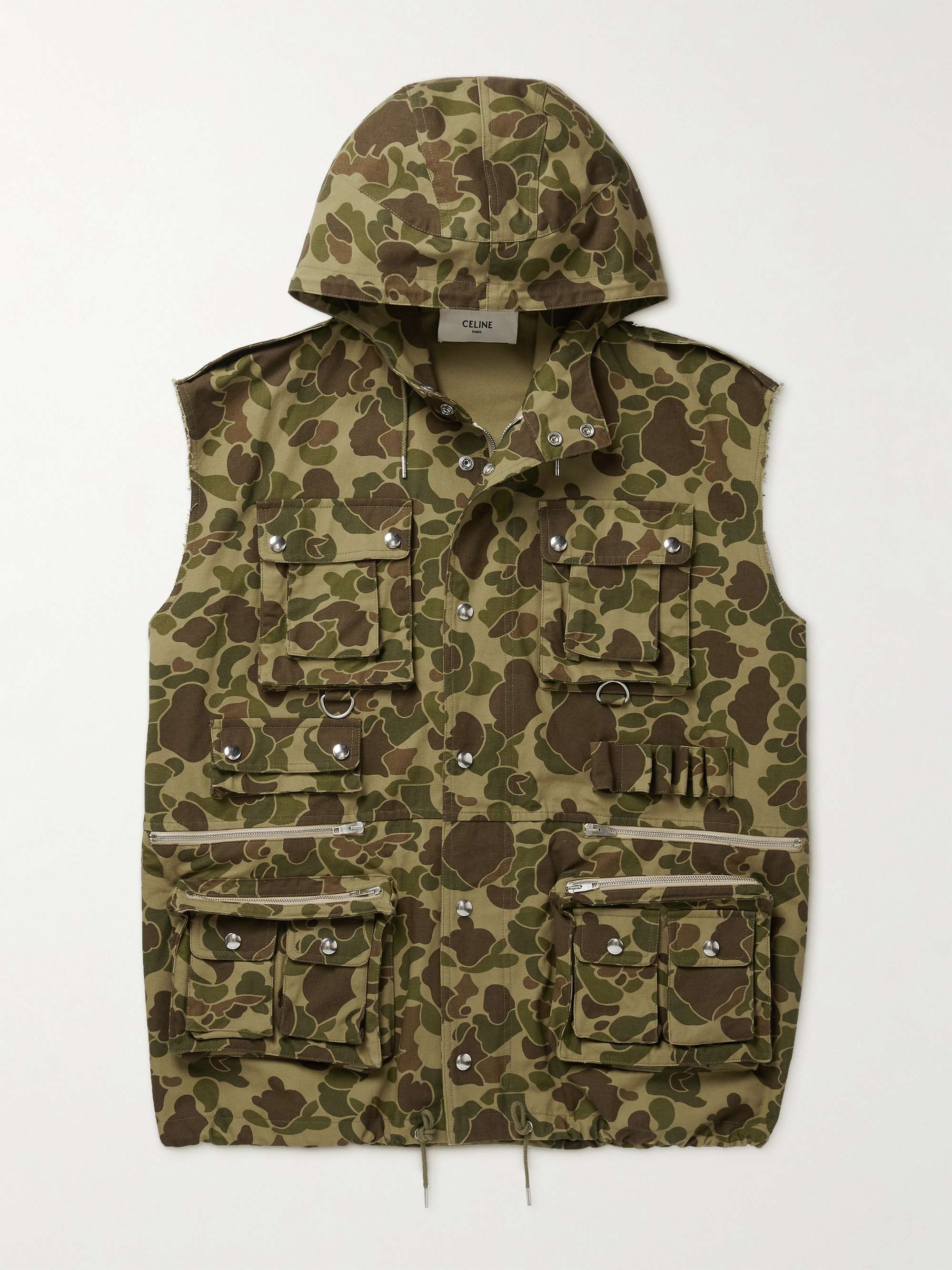 CELINE Camouflage-Print Cotton Hooded Gilet