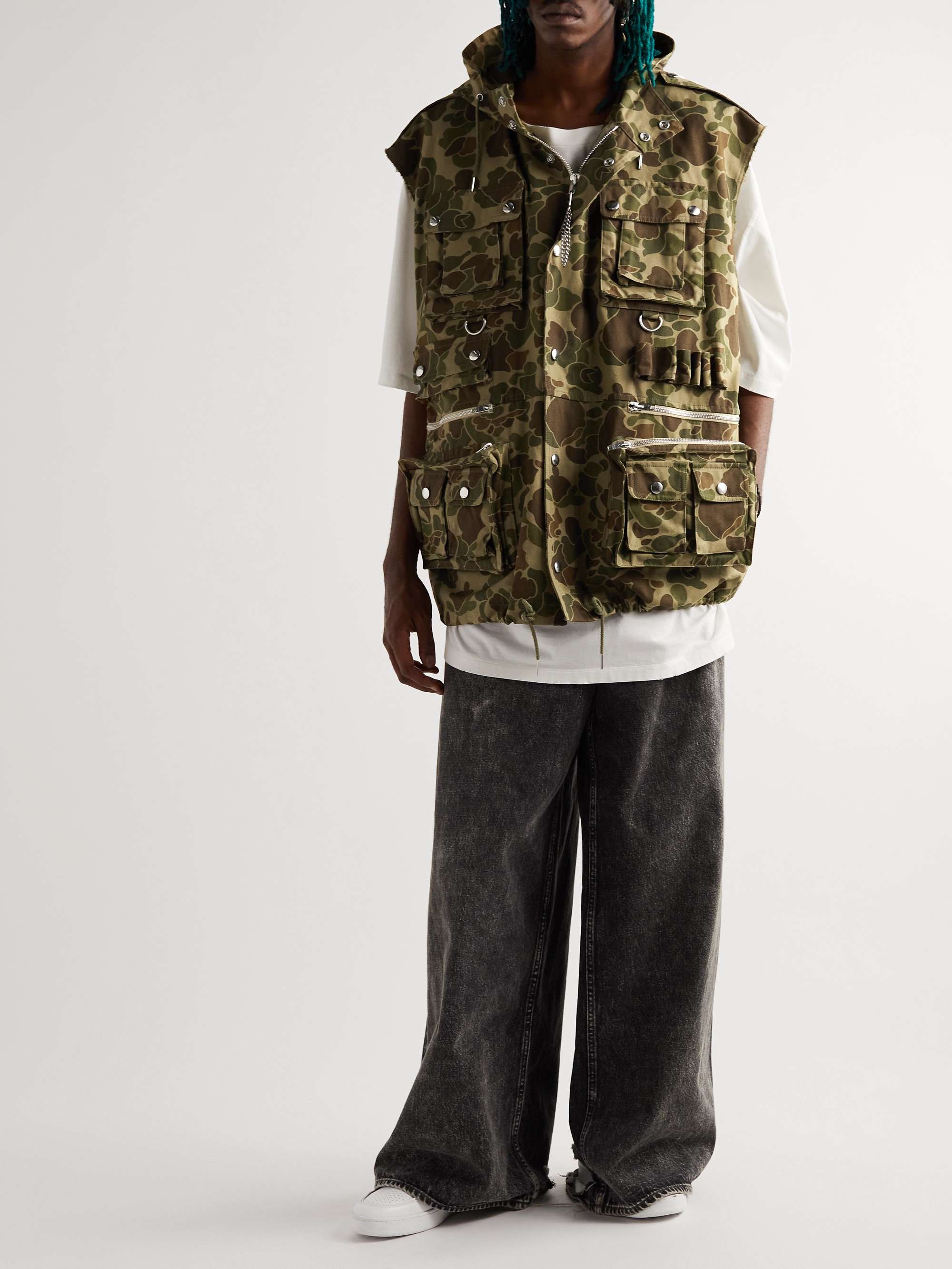 CELINE Camouflage-Print Cotton Hooded Gilet