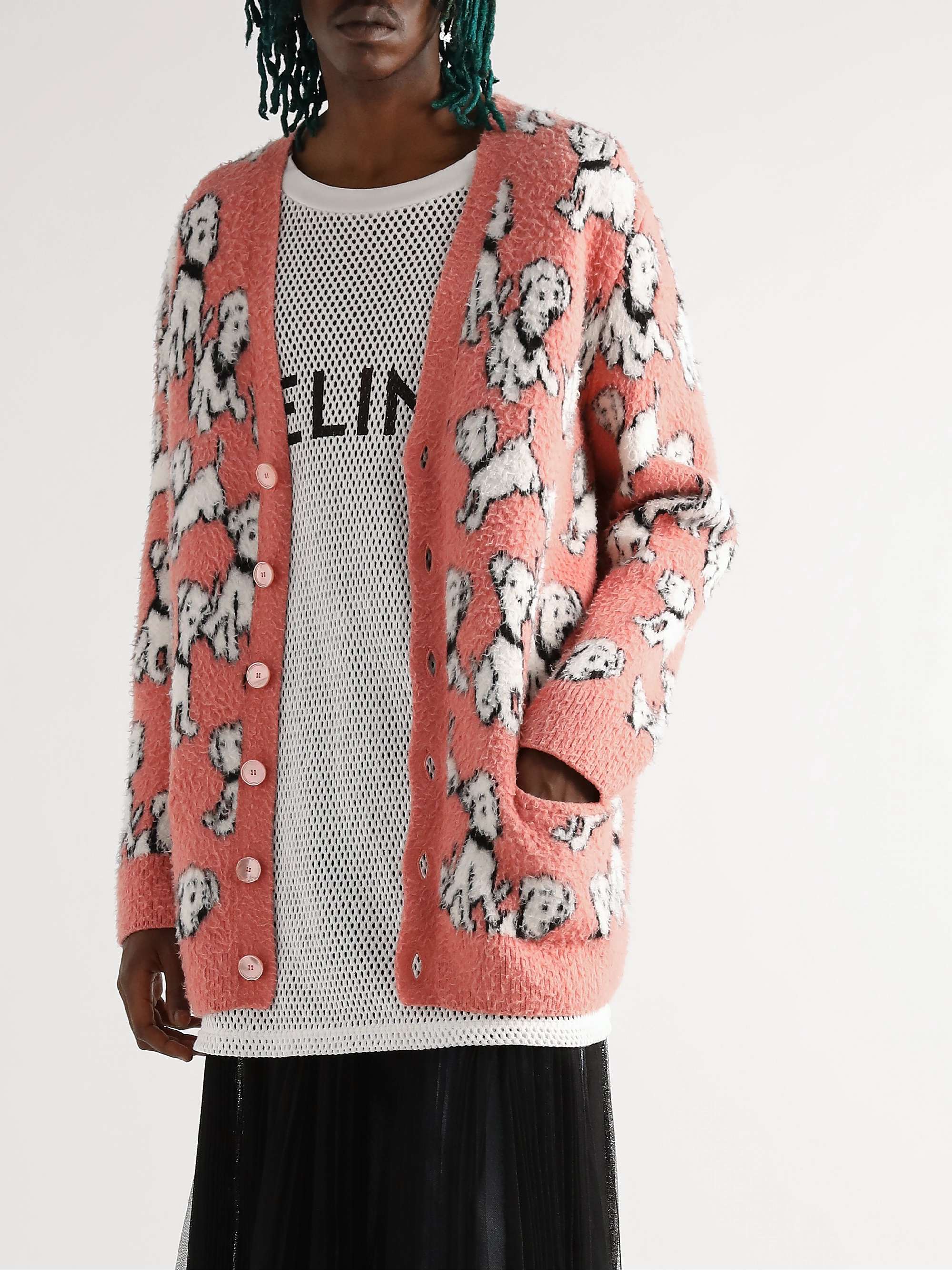CELINE Brushed Cotton-Jacquard Cardigan
