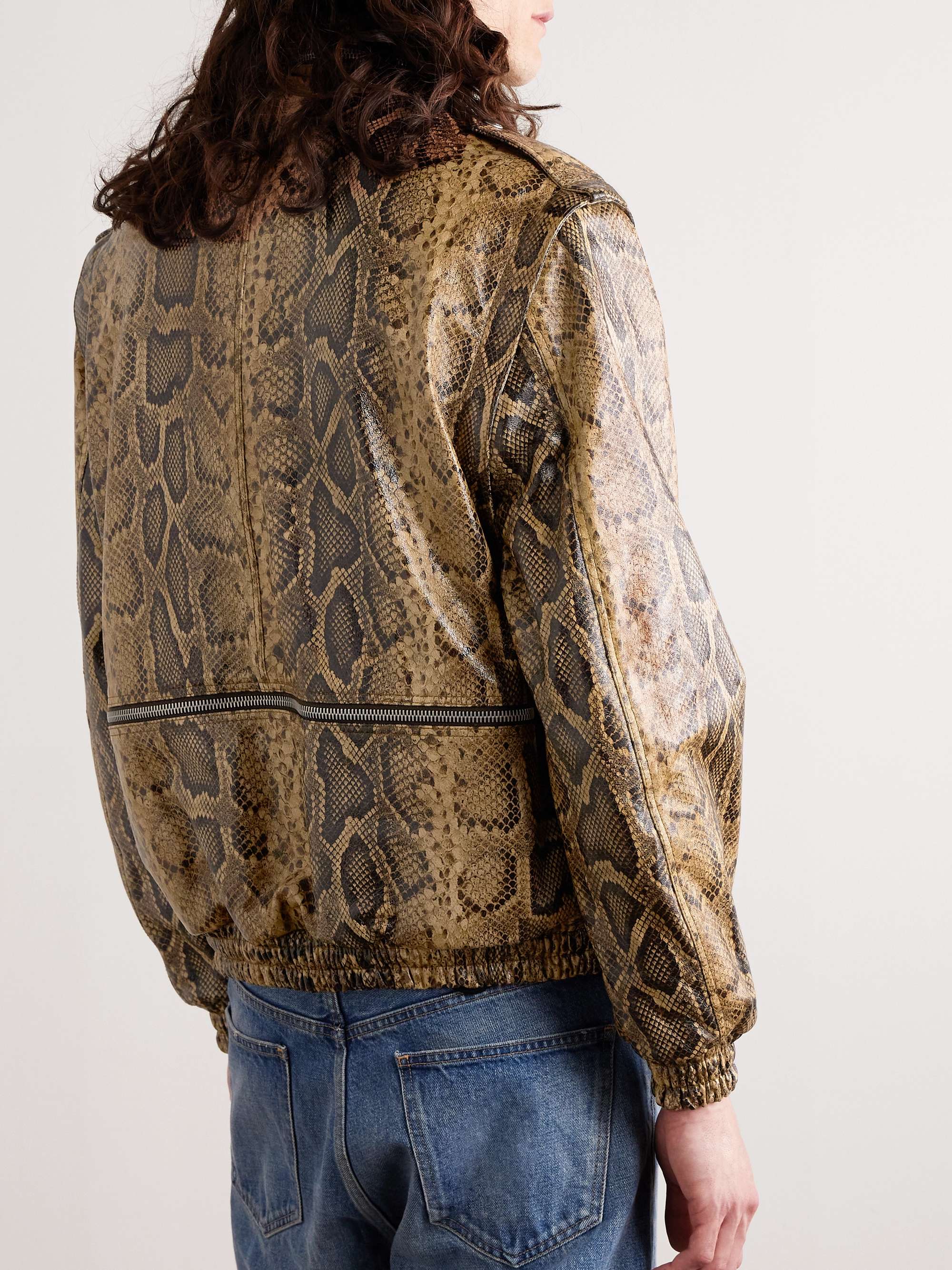 CELINE Convertible Zip-Detailed Snake-Effect Leather Jacket