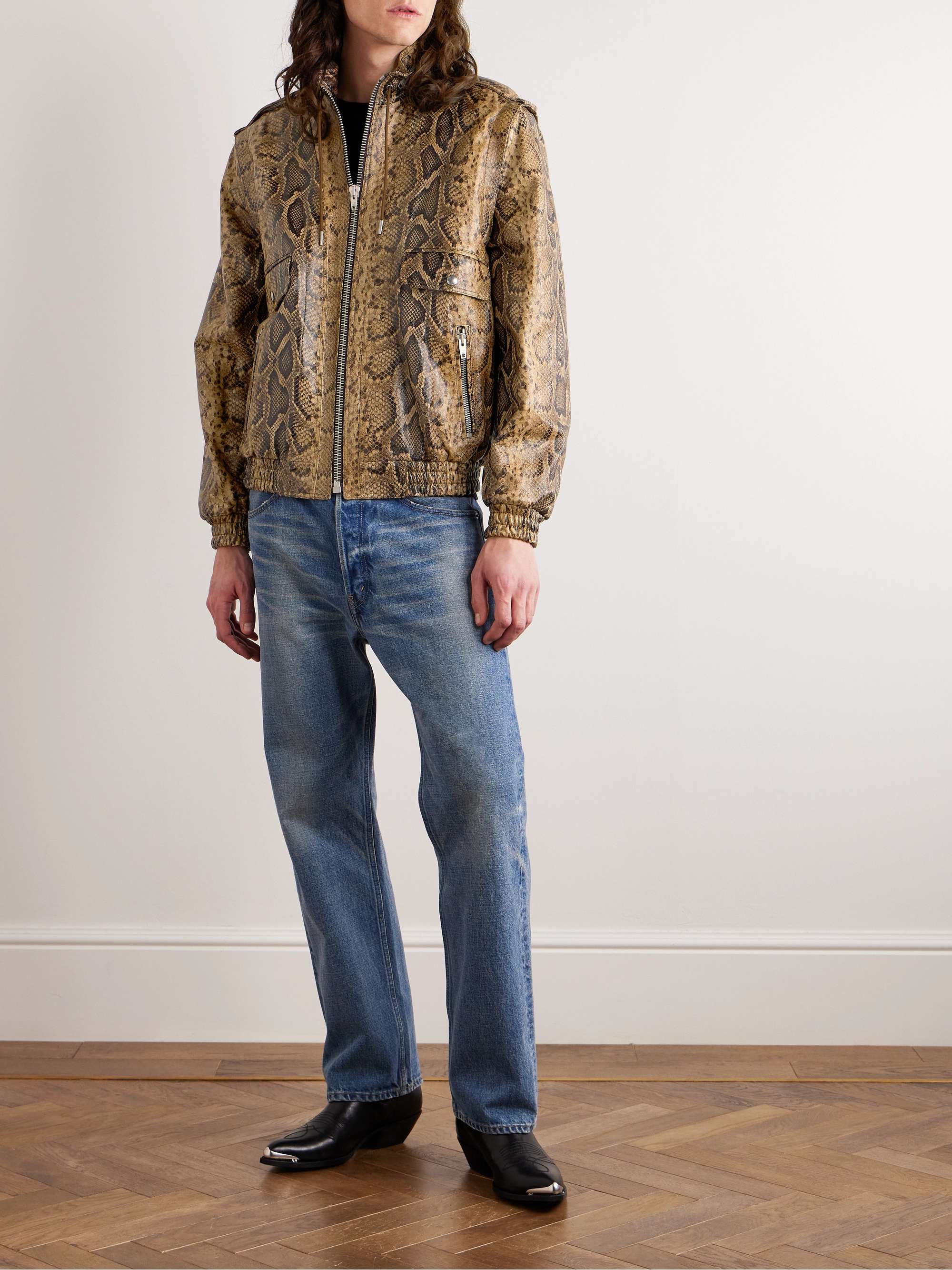 CELINE Convertible Zip-Detailed Snake-Effect Leather Jacket
