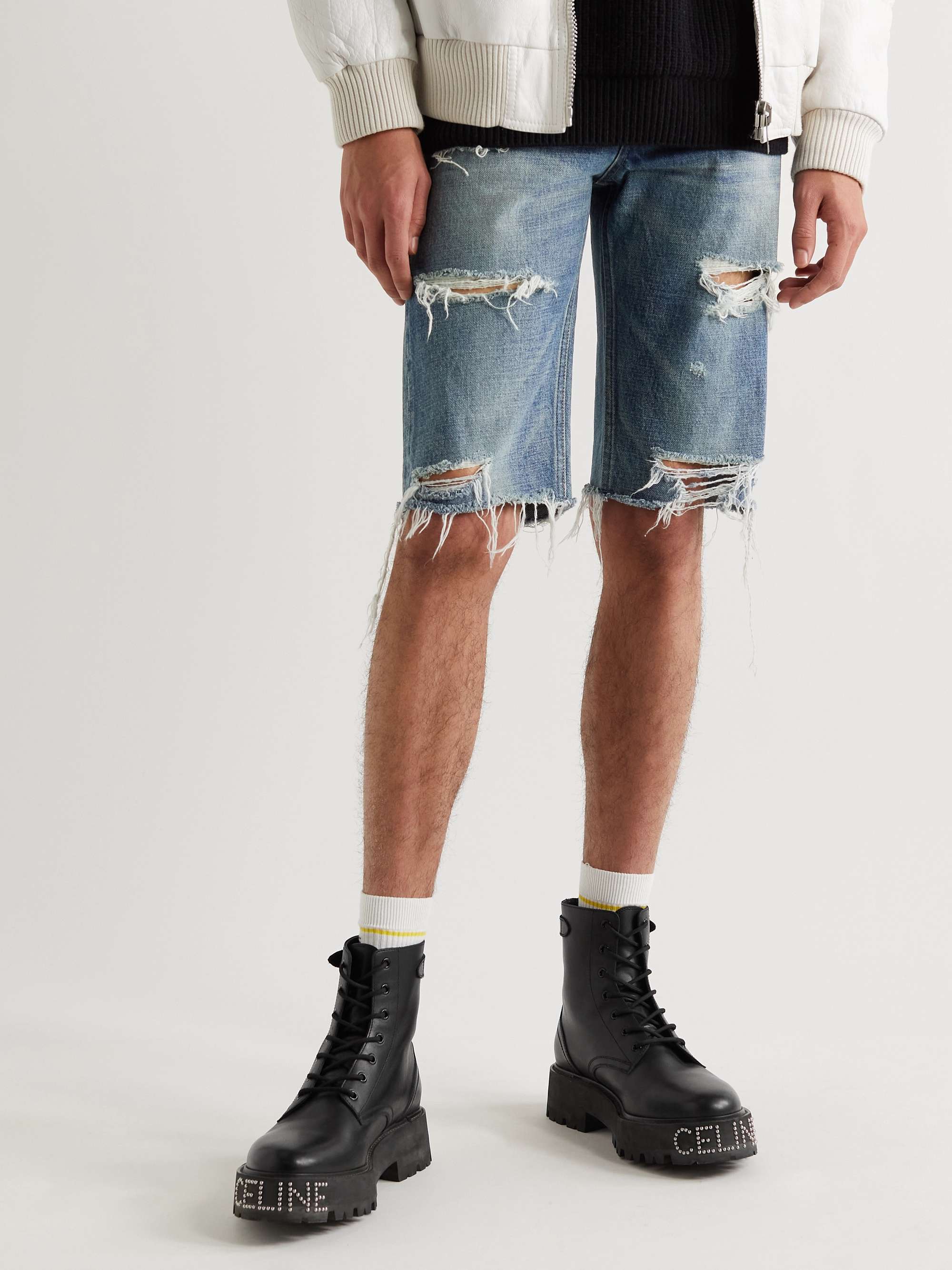 CELINE Kurt Straight-Leg Distressed Shorts