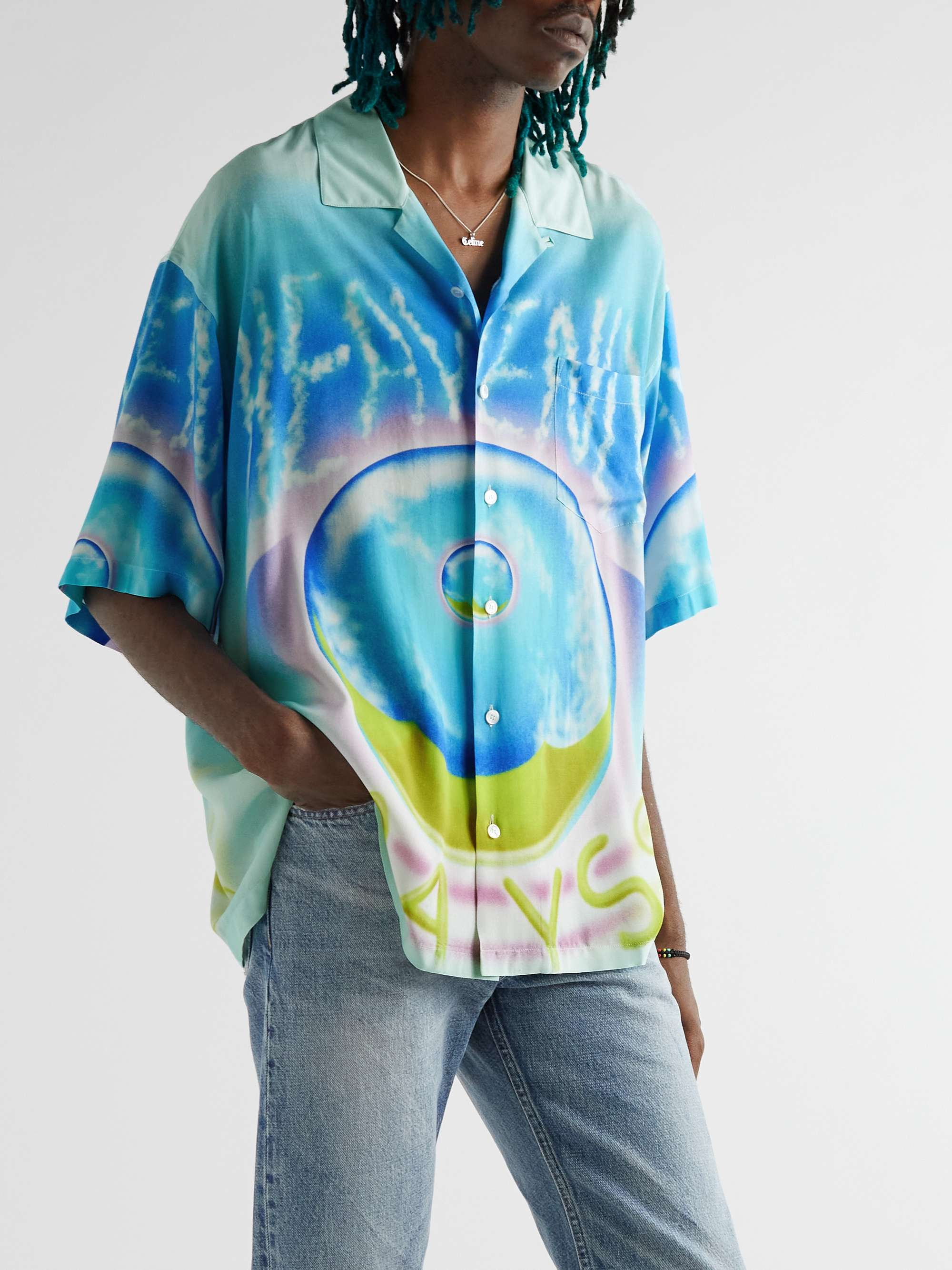 CELINE Camp-Collar Printed Voile Shirt