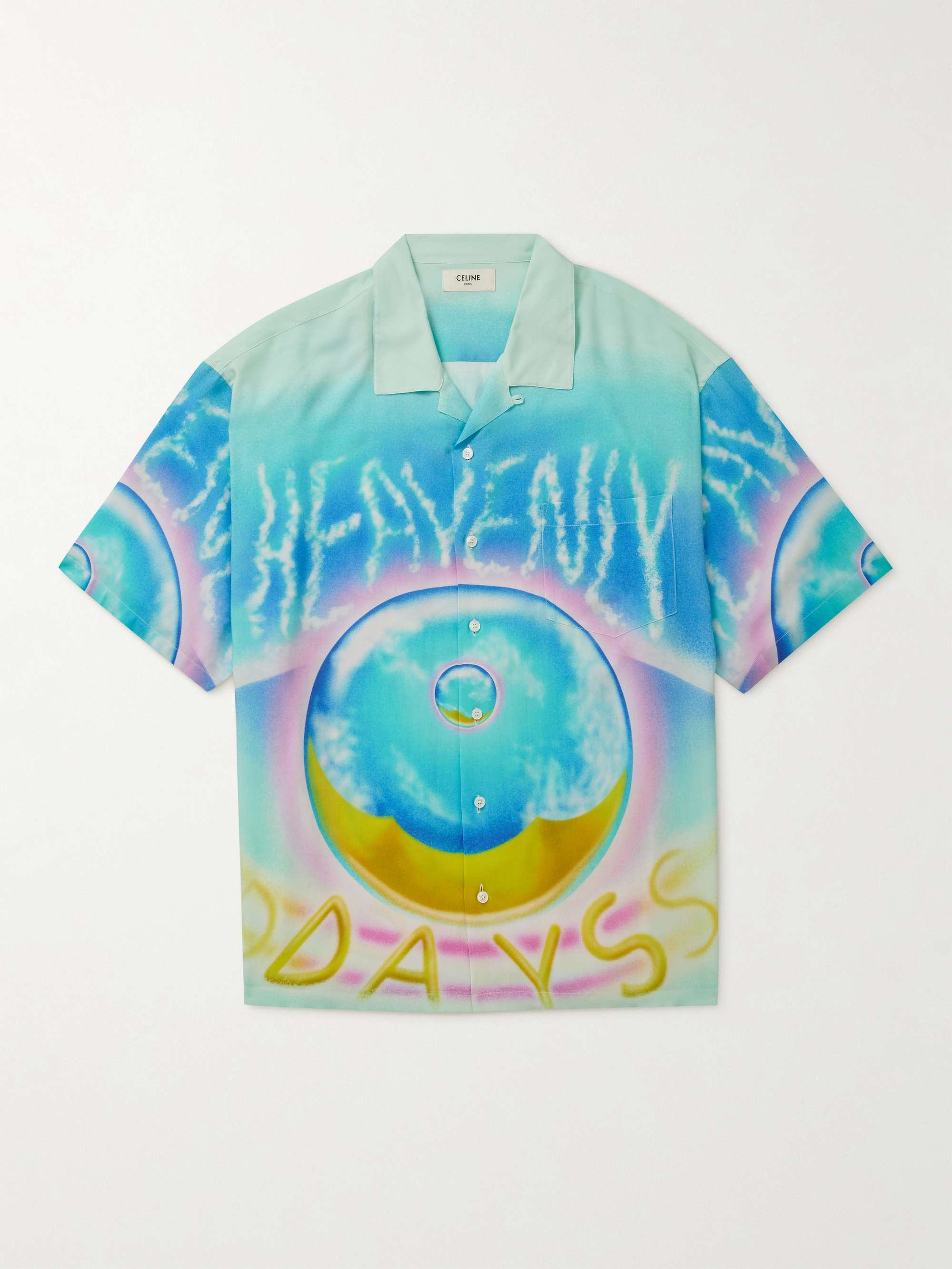 CELINE Camp-Collar Printed Voile Shirt