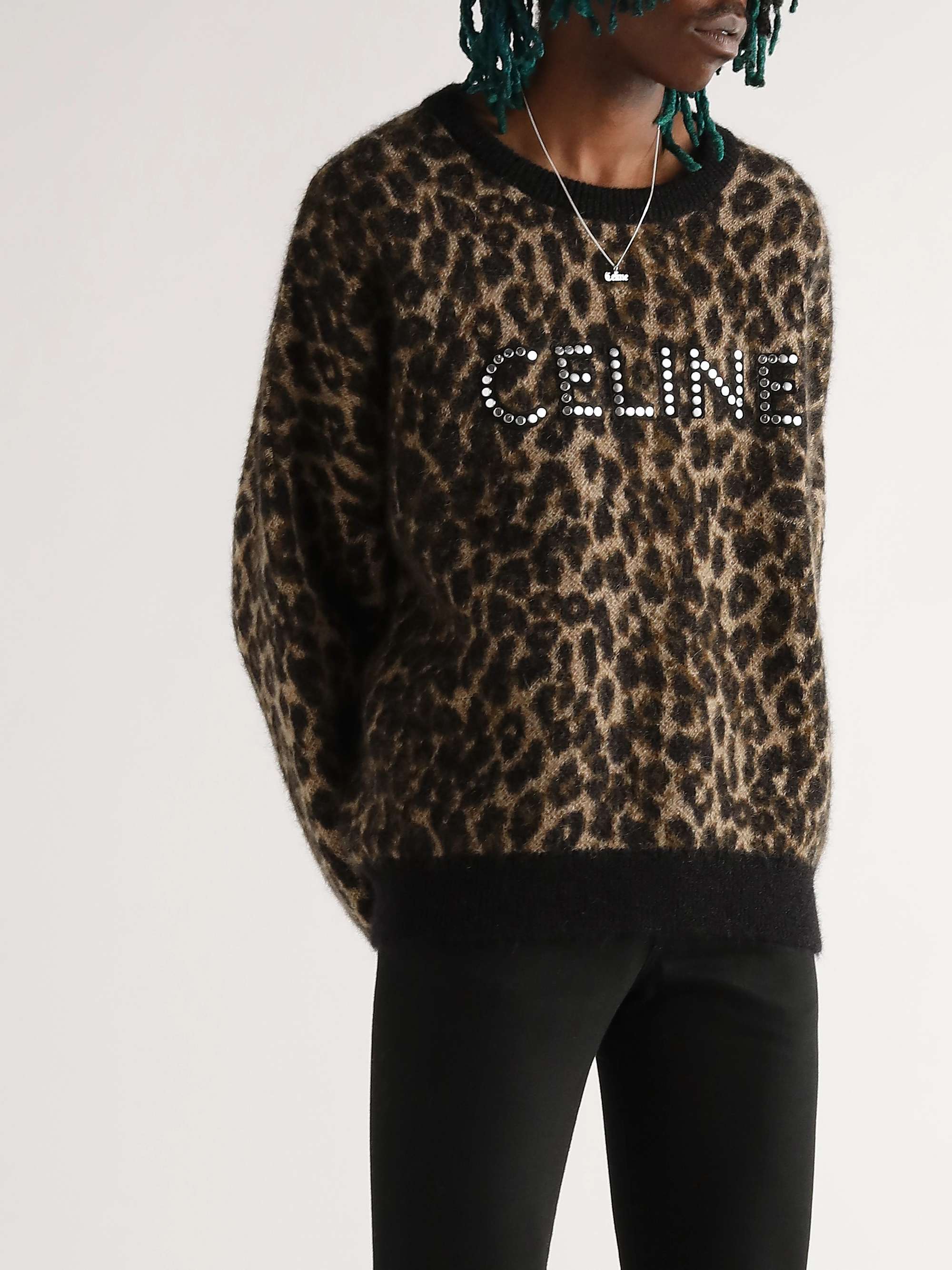 CELINE Studded Leopard-Print Mohair-Blend Sweater