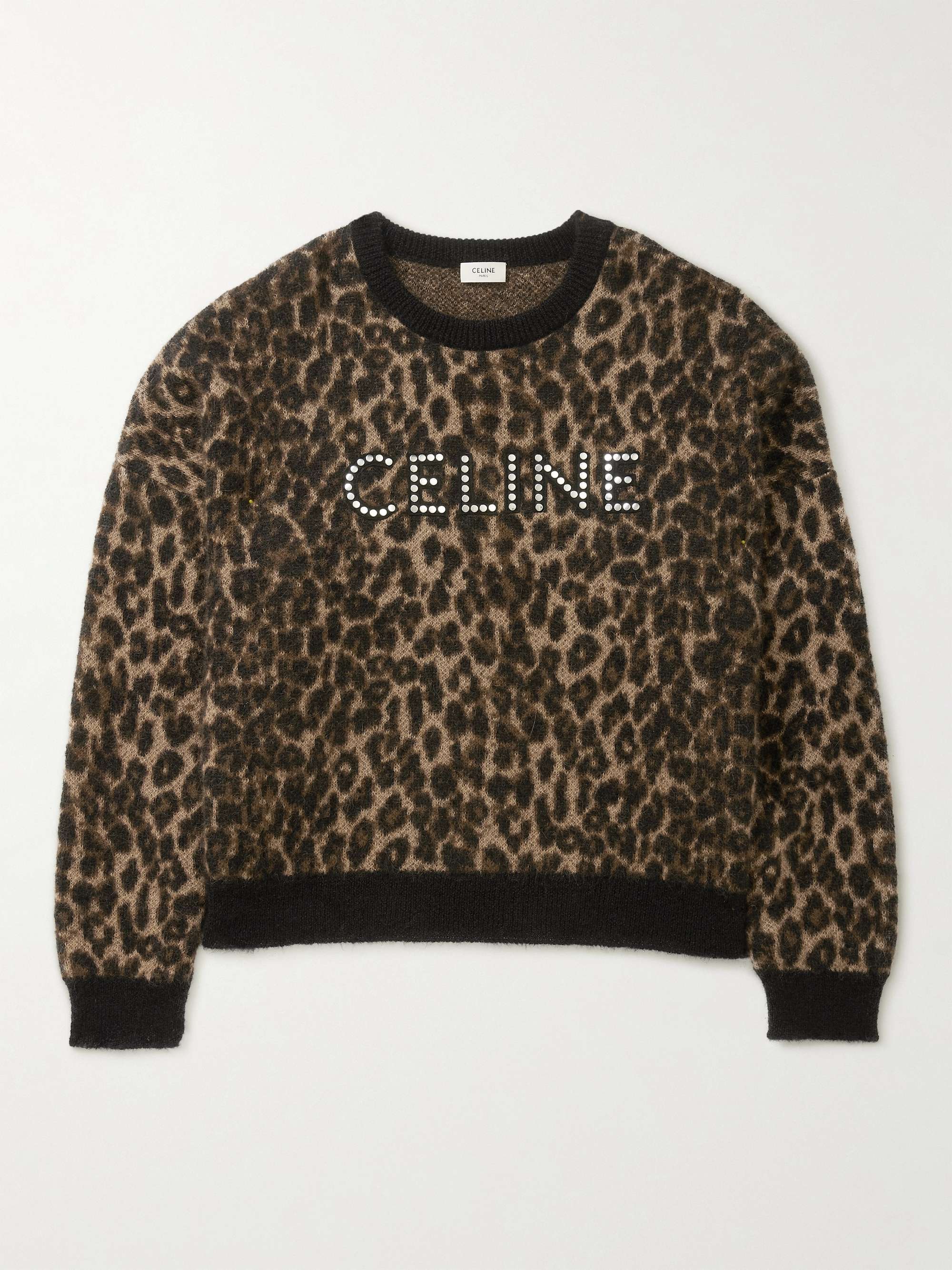 CELINE Studded Leopard-Print Mohair-Blend Sweater