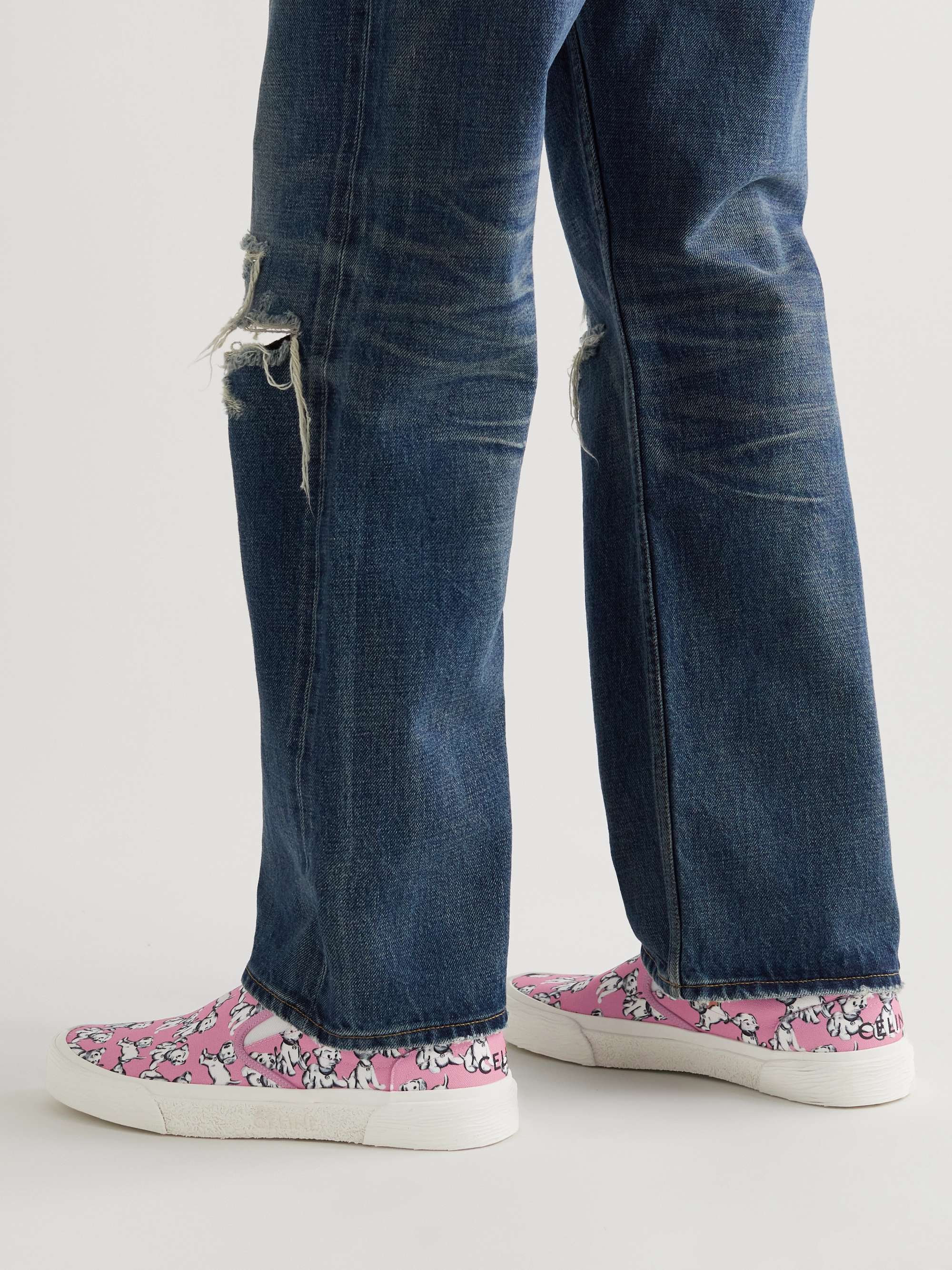 CELINE Printed Canvas Slip-On Sneakers