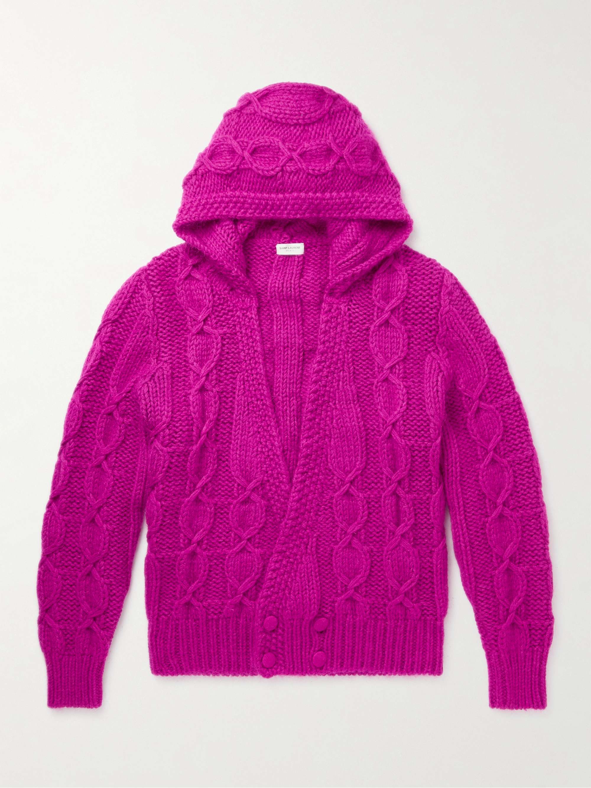 SAINT LAURENT Double-Breasted Cable-Knit Wool-Blend Hooded Cardigan | MR  PORTER