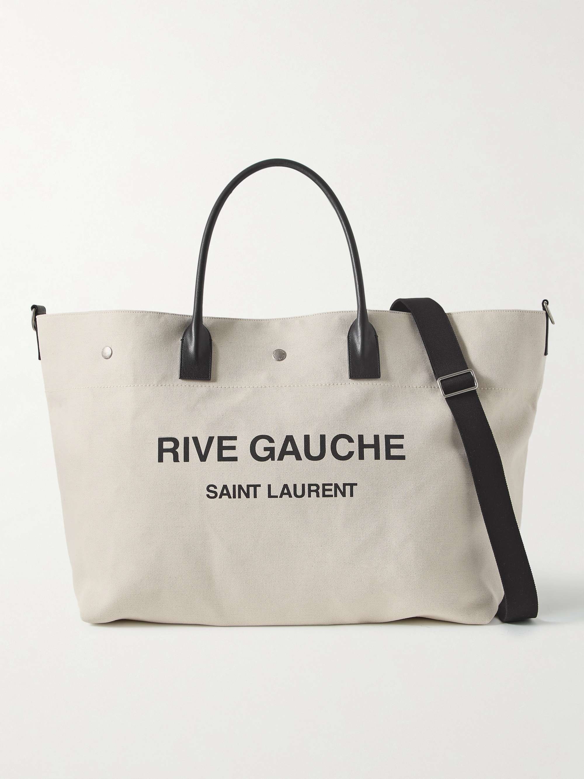 Leather-Trimmed Logo-Print Canvas Tote Bag