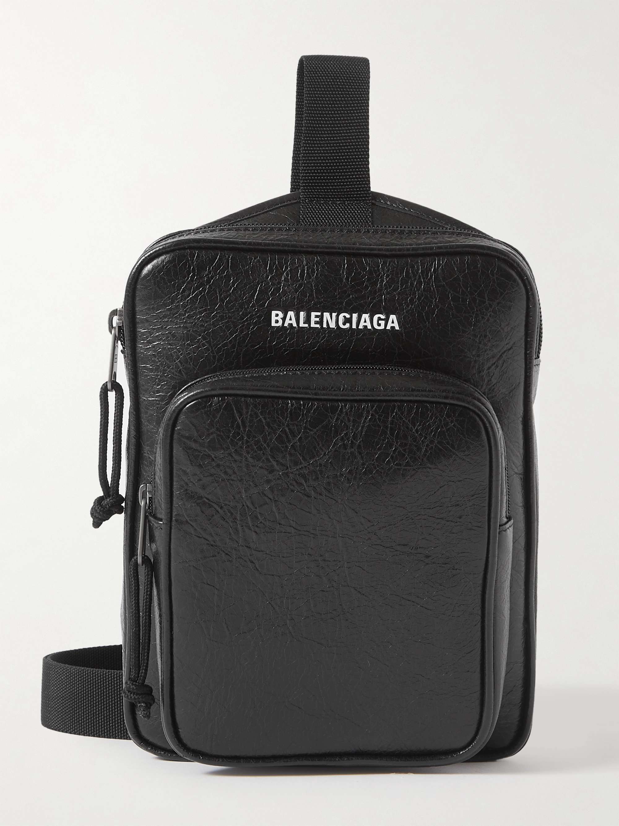 Explorer Logo-Print Crinkled-Leather Messenger Bag