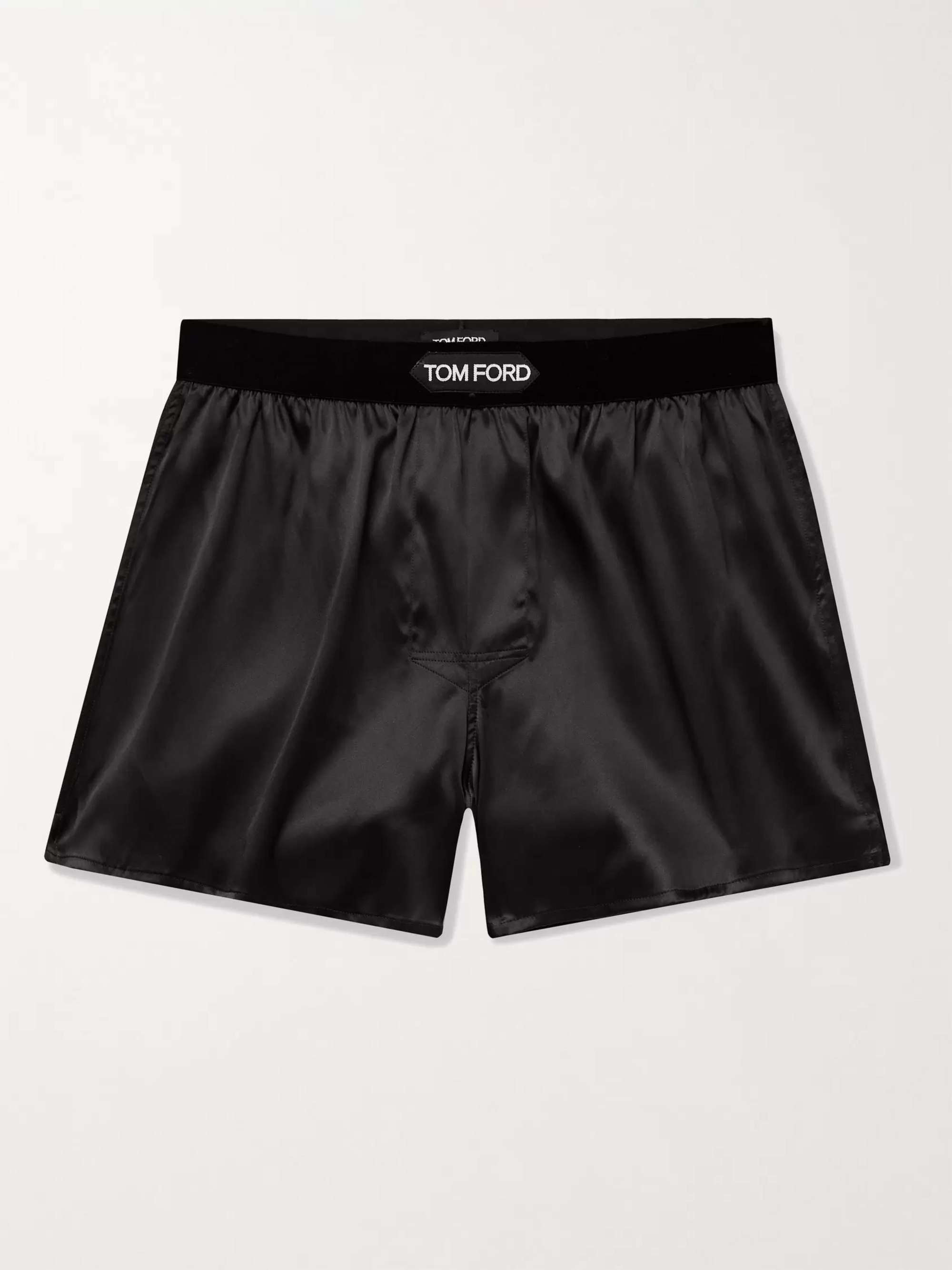 TOM FORD Boxershorts aus Stretch-Seidensatin mit Samtbesatz