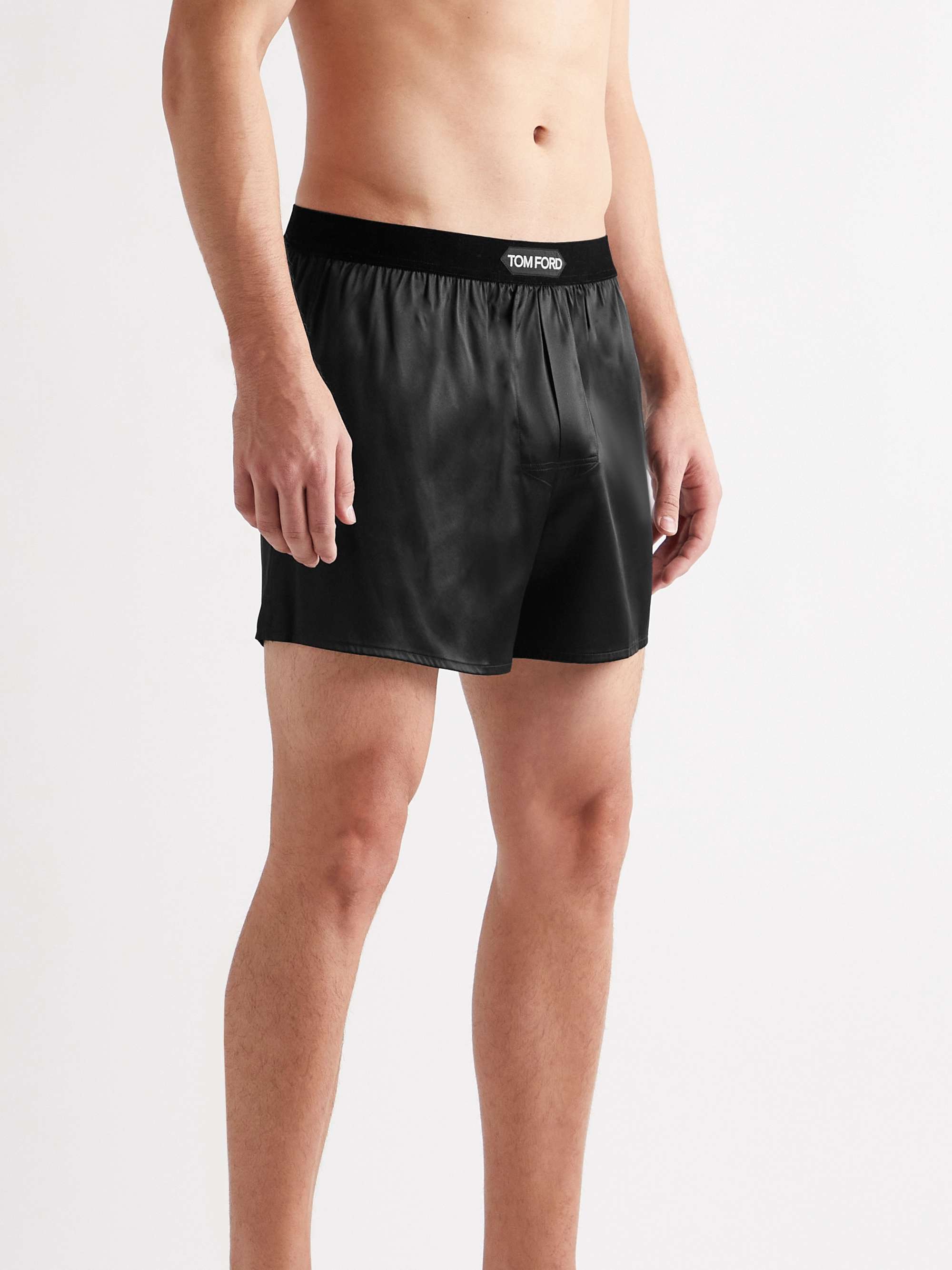 TOM FORD Boxershorts aus Stretch-Seidensatin mit Samtbesatz