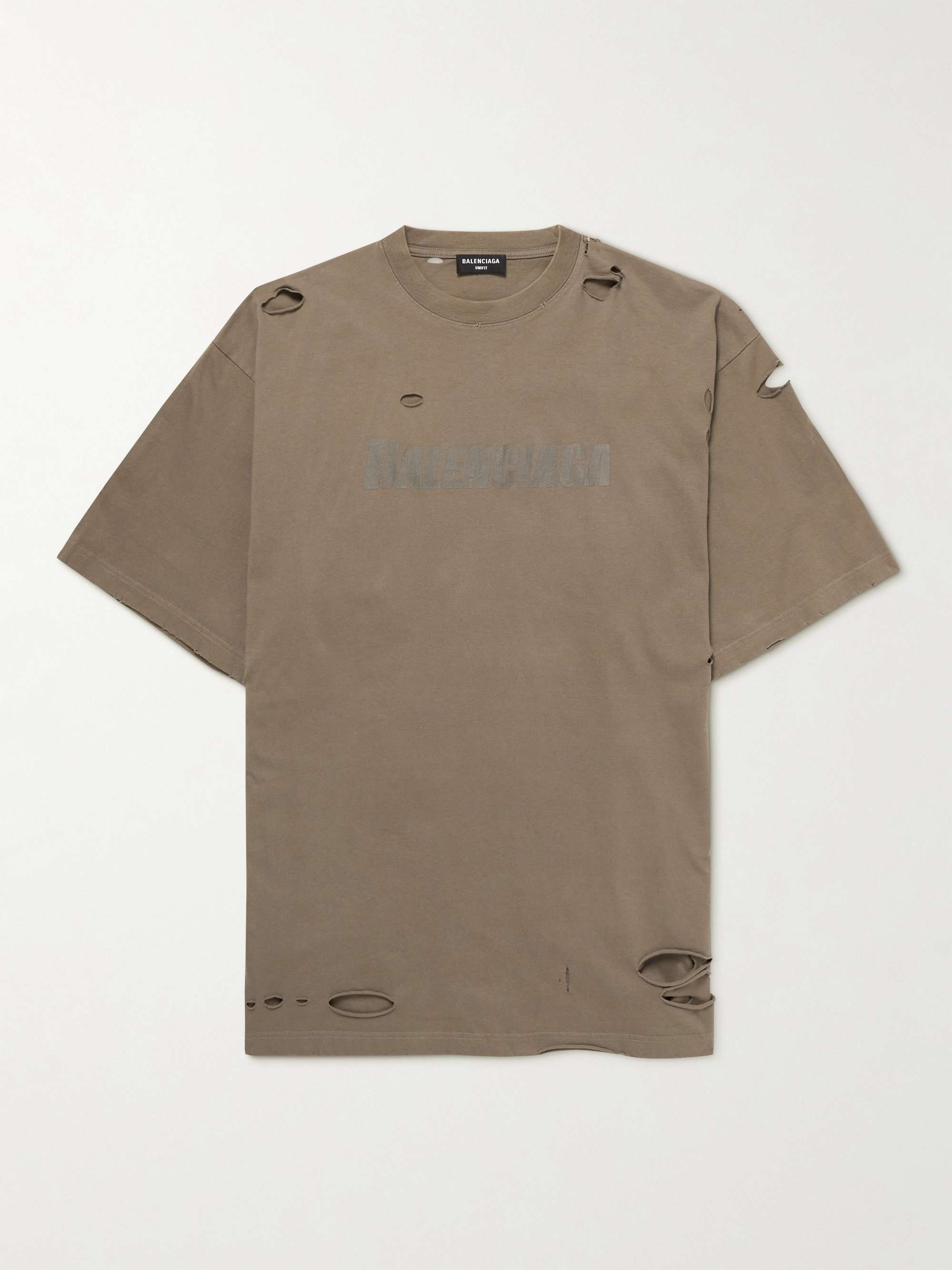 Oversized Distressed Logo-Print Cotton-Jersey T-Shirt