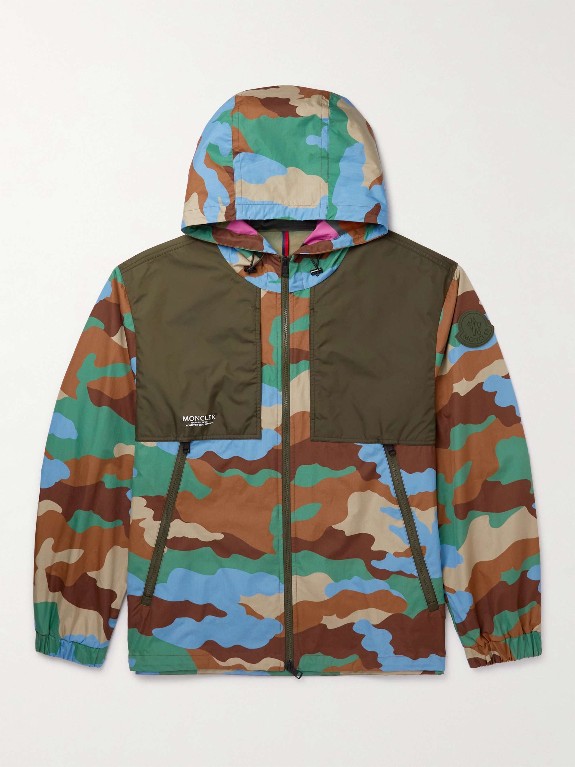 MONCLER Kounde Panelled Camouflage-Print Shell Hooded Jacket for