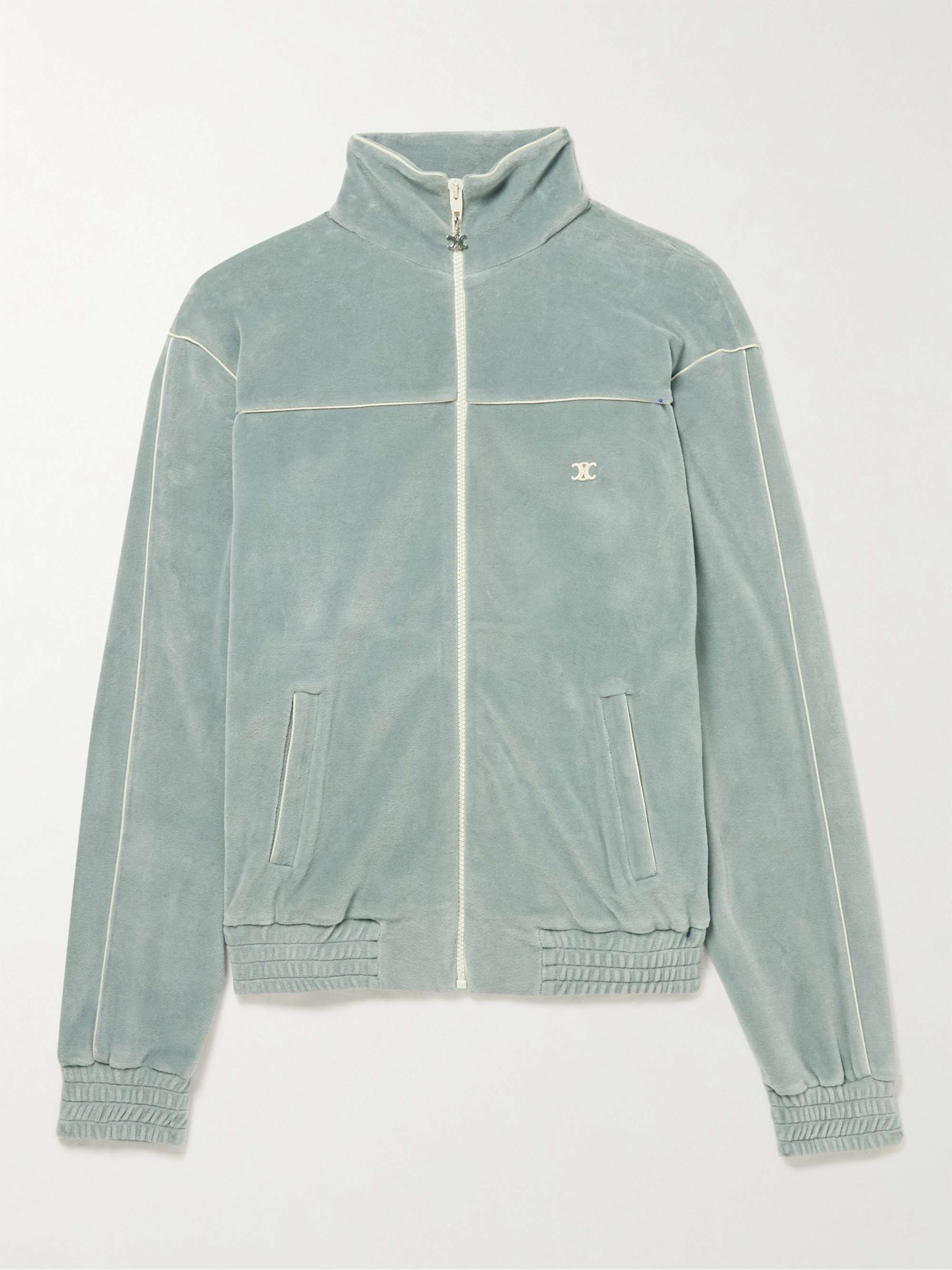 CELINE HOMME Logo-Embroidered Cotton-Velour Track Jacket for Men