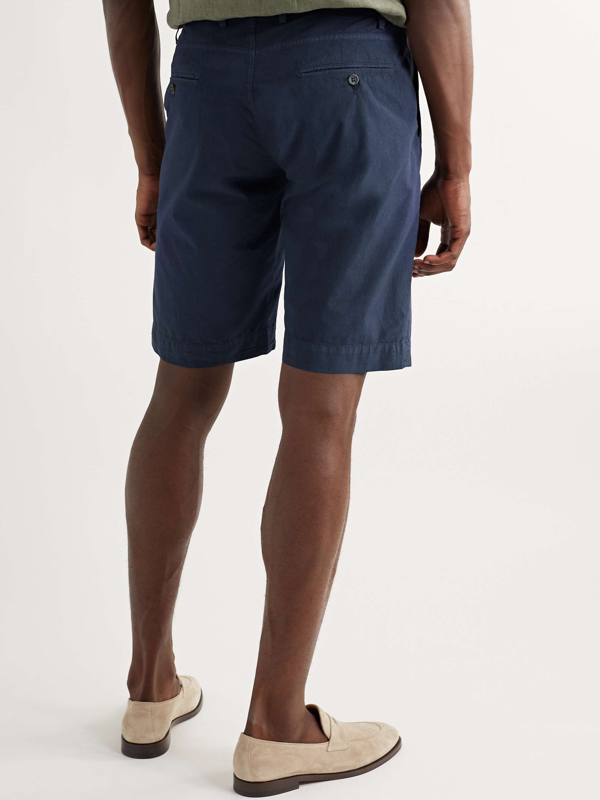 CANALI Straight-Leg Cotton-Seersucker Drawstring Shorts